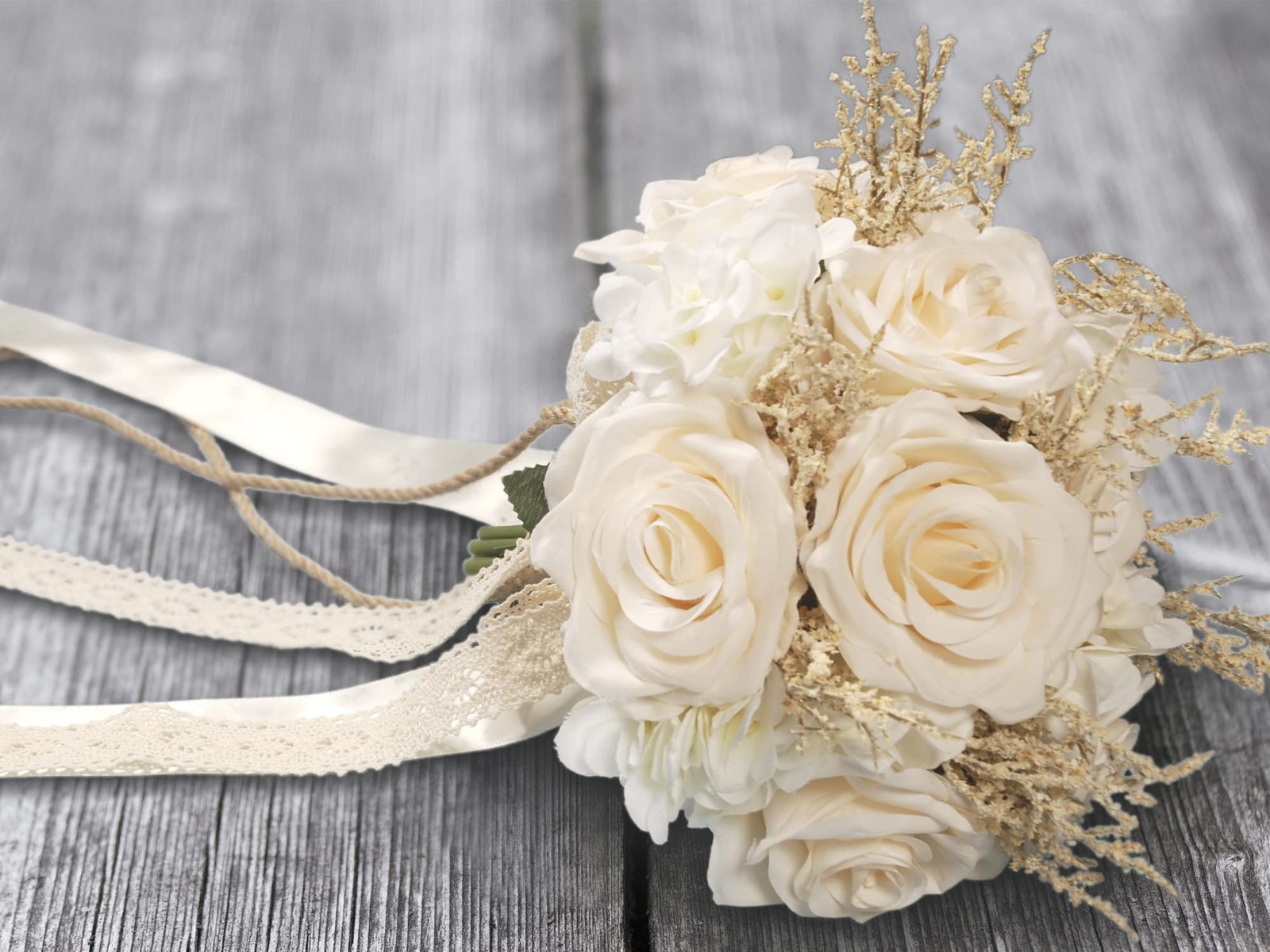 LEIFENY Artificial Plant, 1 Champagne White Rose Bridal Bouquet, 8.6 x 10.2 x…