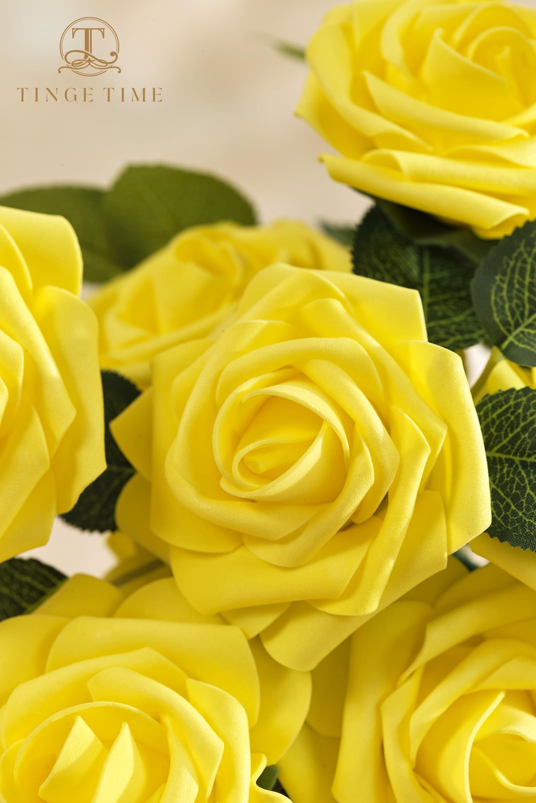 25 PCS Yellow Artificial Foam Rose Flowers Realistic DIY Wedding Bouquet