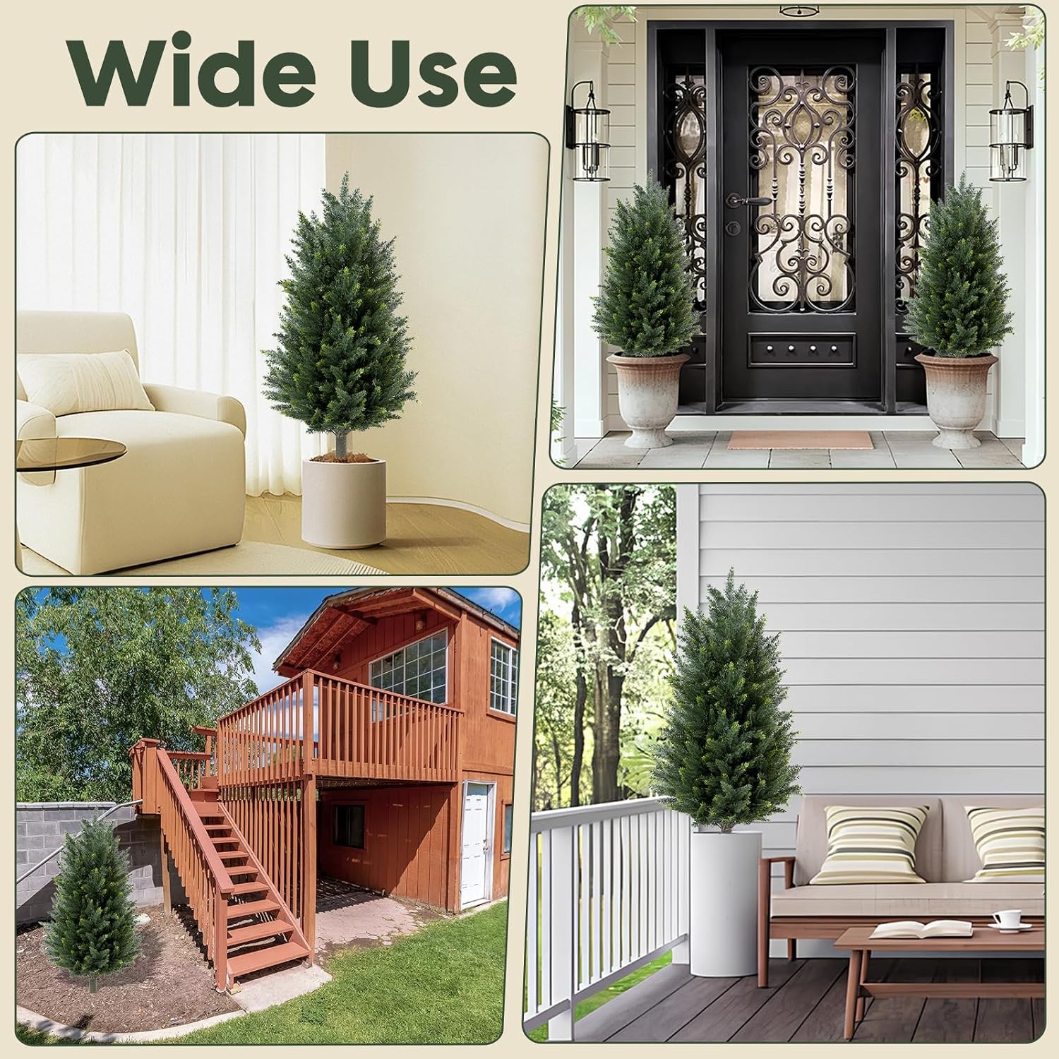 Set of 2 Artificial Cedar Topiary Christmas Trees, 3FT UV-Resistant Faux Cypress