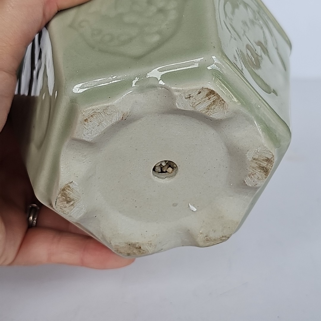 Vintage Chinese Glass Bonsai Tree Pink Cherry Blossom Celadon Pot Chinoiserie