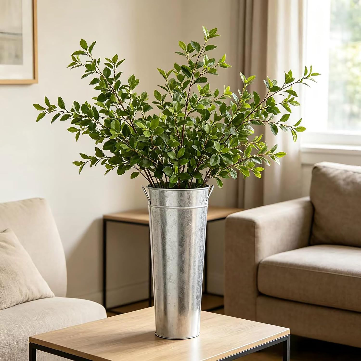 Galvanized French Bucket Vase with Handles 6″ Dia X 15″ H- Perfect for Weddings,