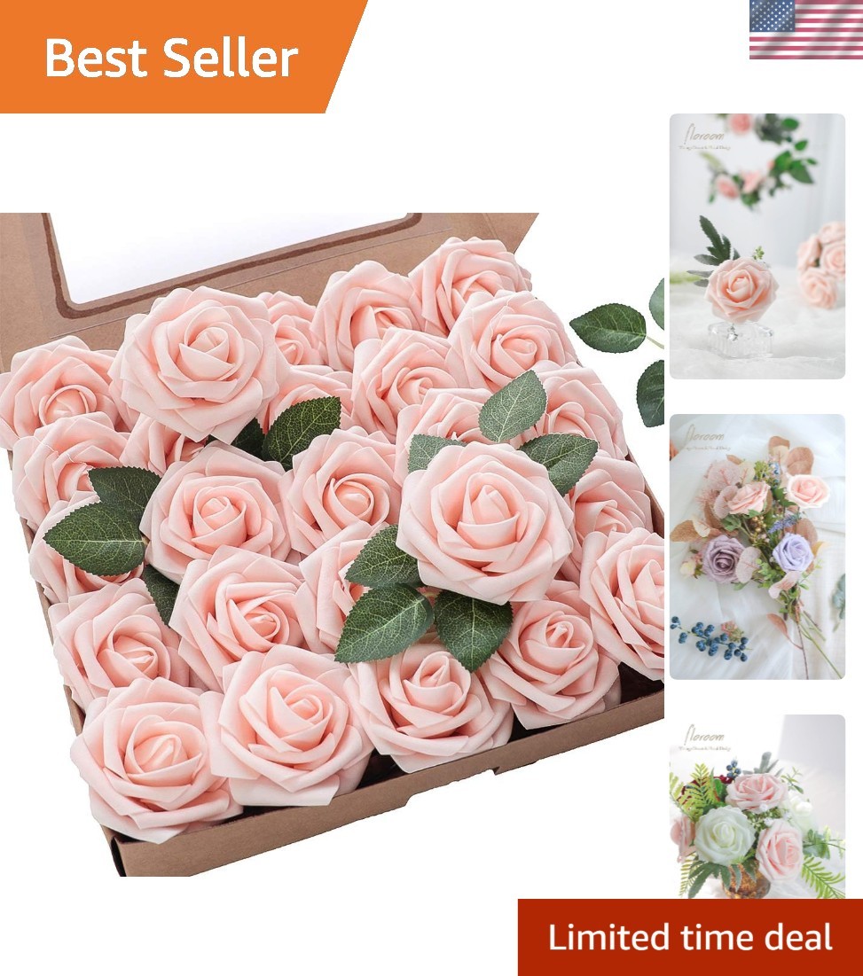 25 Realistic Blush Roses with Stems: Ideal for Wedding Decor & Crafting