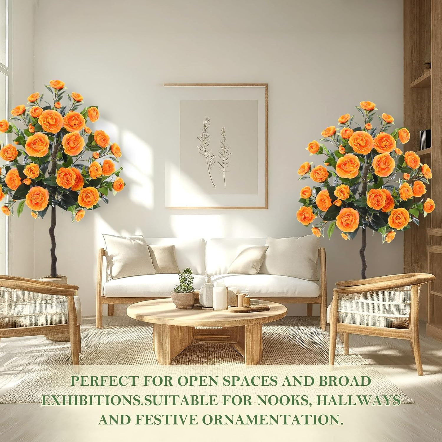 2 Pack 4Ft UV Resistant Faux Camellia Plants for Outdoor Decor, Orange