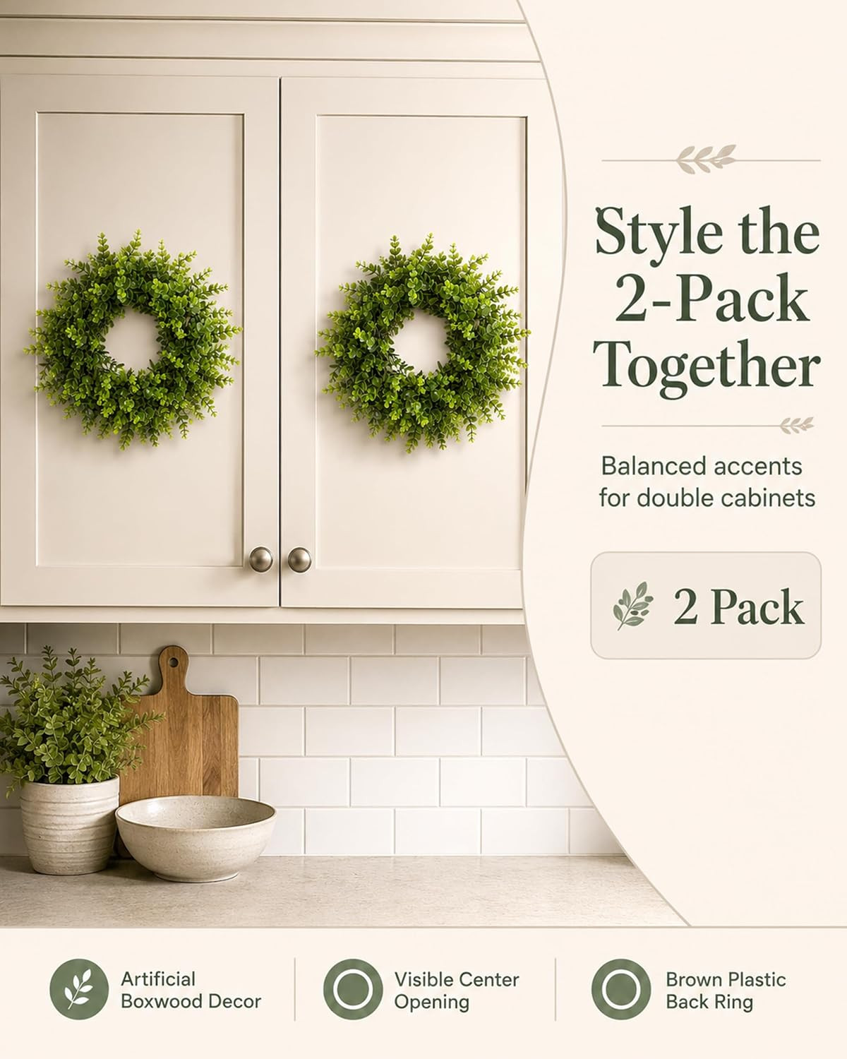 12″ Mini Boxwood Wreaths 2-Pack – Faux Greenery for Decorating | Modern Farmhous