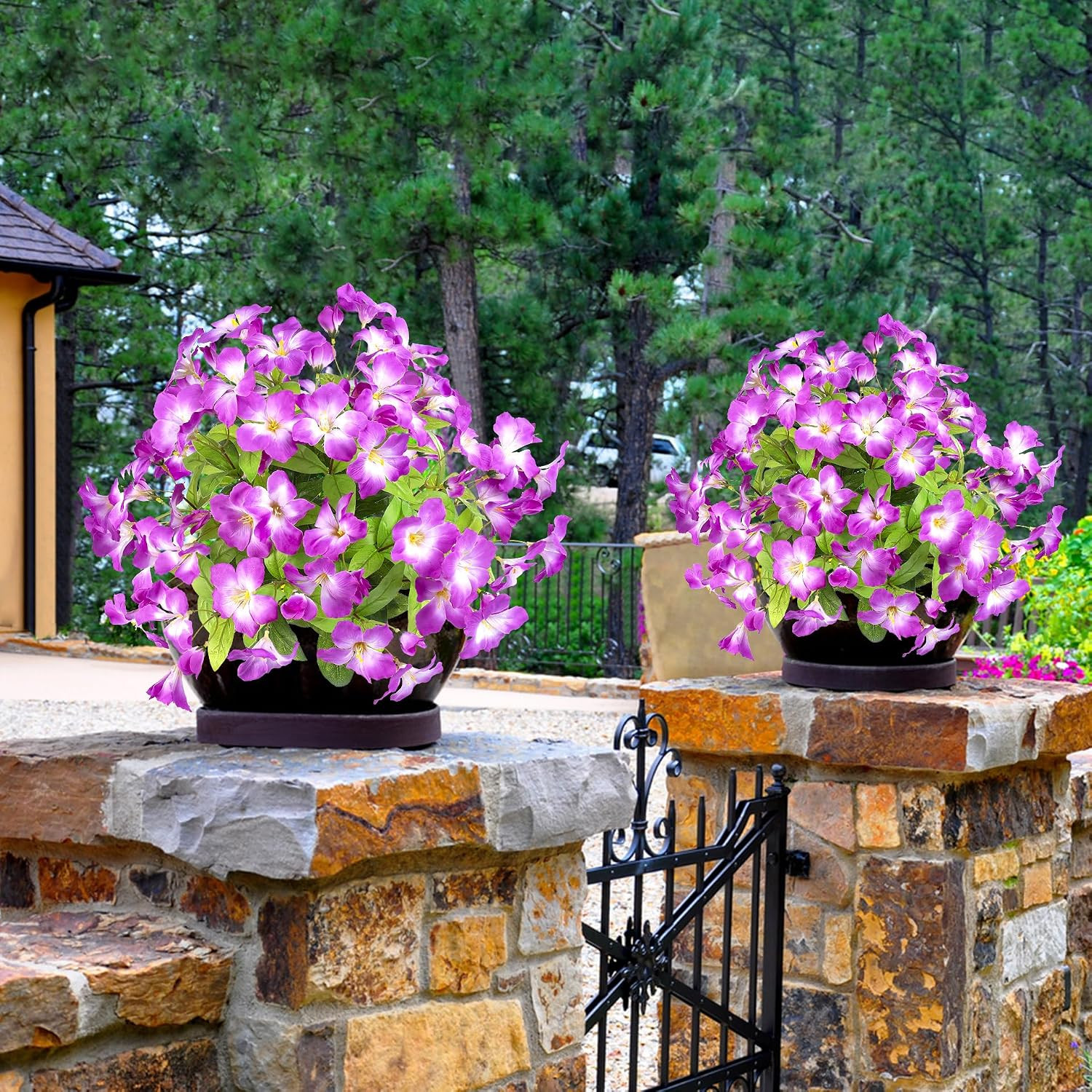 Vibrant 15.7″ Purple Artificial Azalea Flowers – Set of 4 for Outdoor Decor