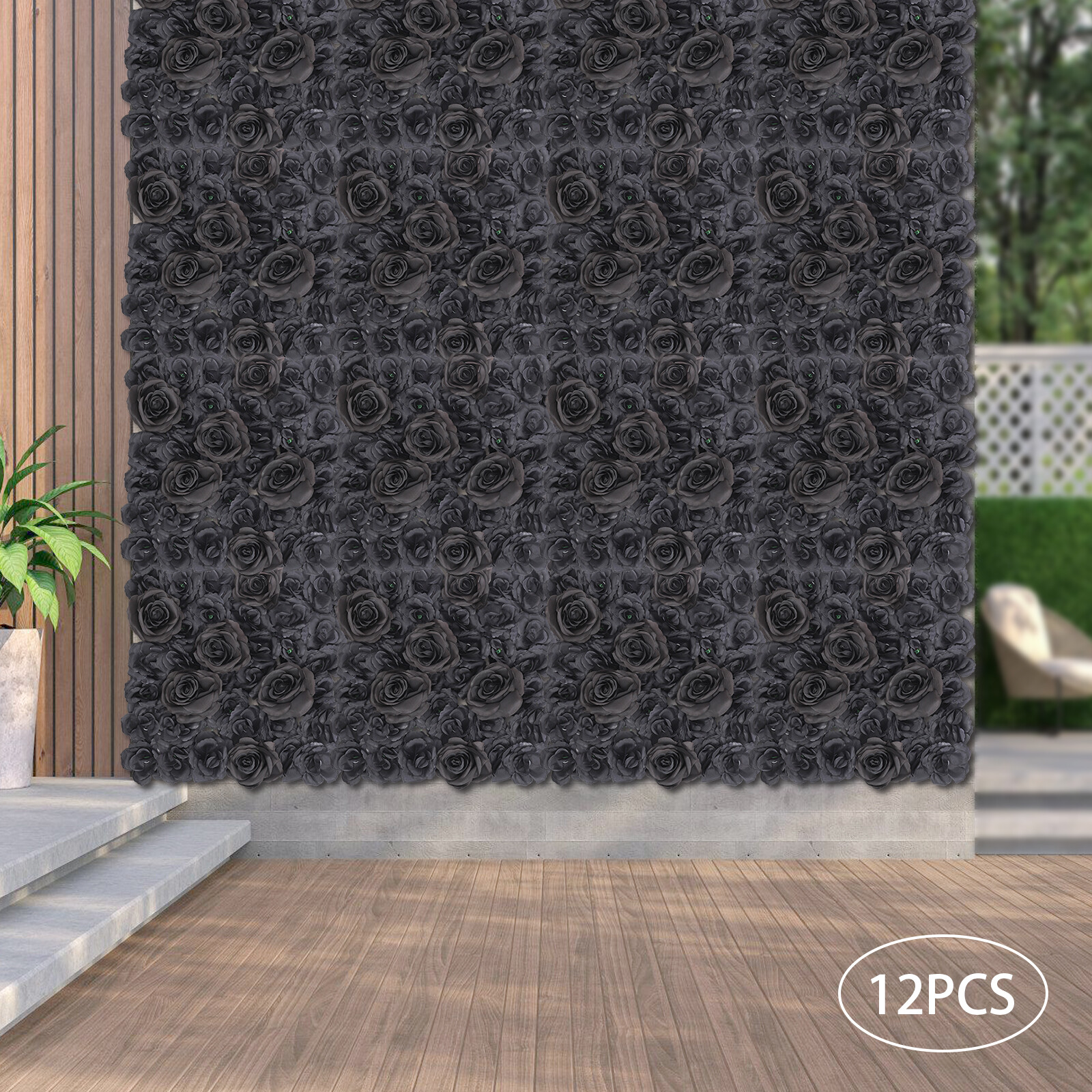 Gothic Style Black Rose Flower Wall Panels Artificial Floral Wedding Decor 12PCS