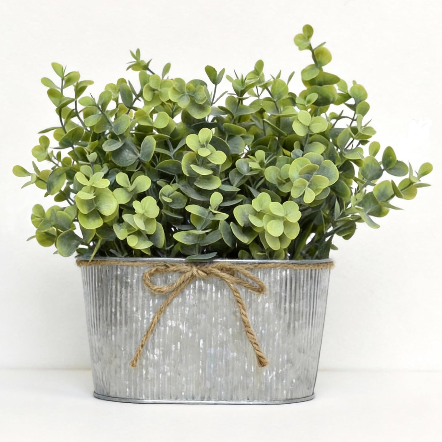 Artificial Eucalyptus Leaves Faux Plants Table Centerpiece, Rustic Potted Plants