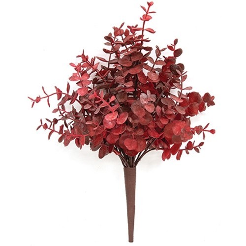 NEW PRIMITIVE Farmhouse BUSH Floral EUCALYPTUS 13″ H BURGUNDY Cottage Rustic