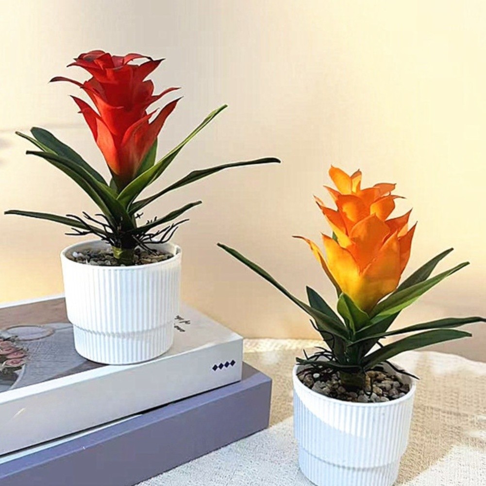 Pineapple Flower Fake Plant in Pot 21cm Tall for Indoor For Table Decor