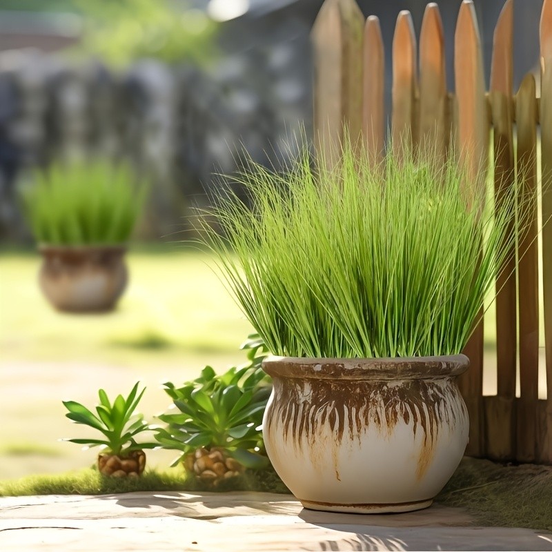 Faux Autumn Plants 10Pcs, Lifelike Green Onion Grass Shrubs for Home Decor