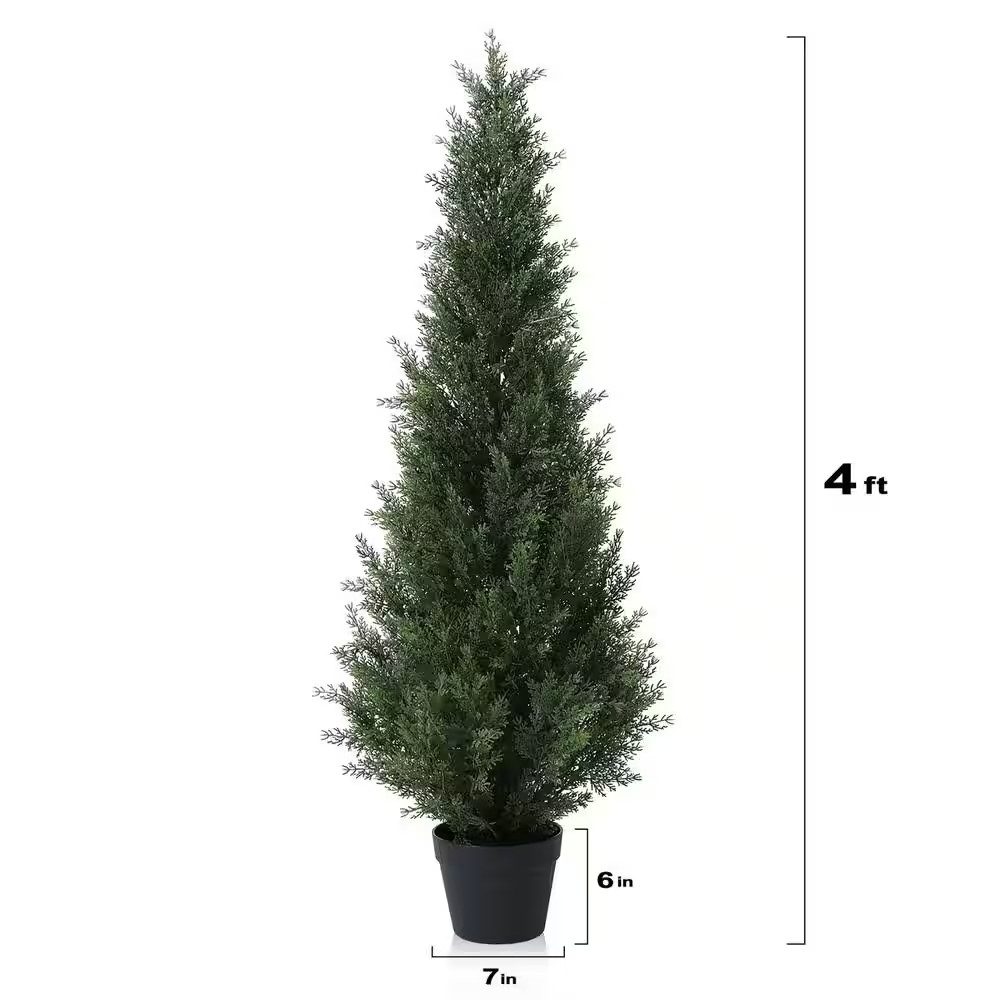 4 Ft. Artificial Indoor/Outdoor Topiary Cedar Tree, Fake Cypress Trees, Fake …