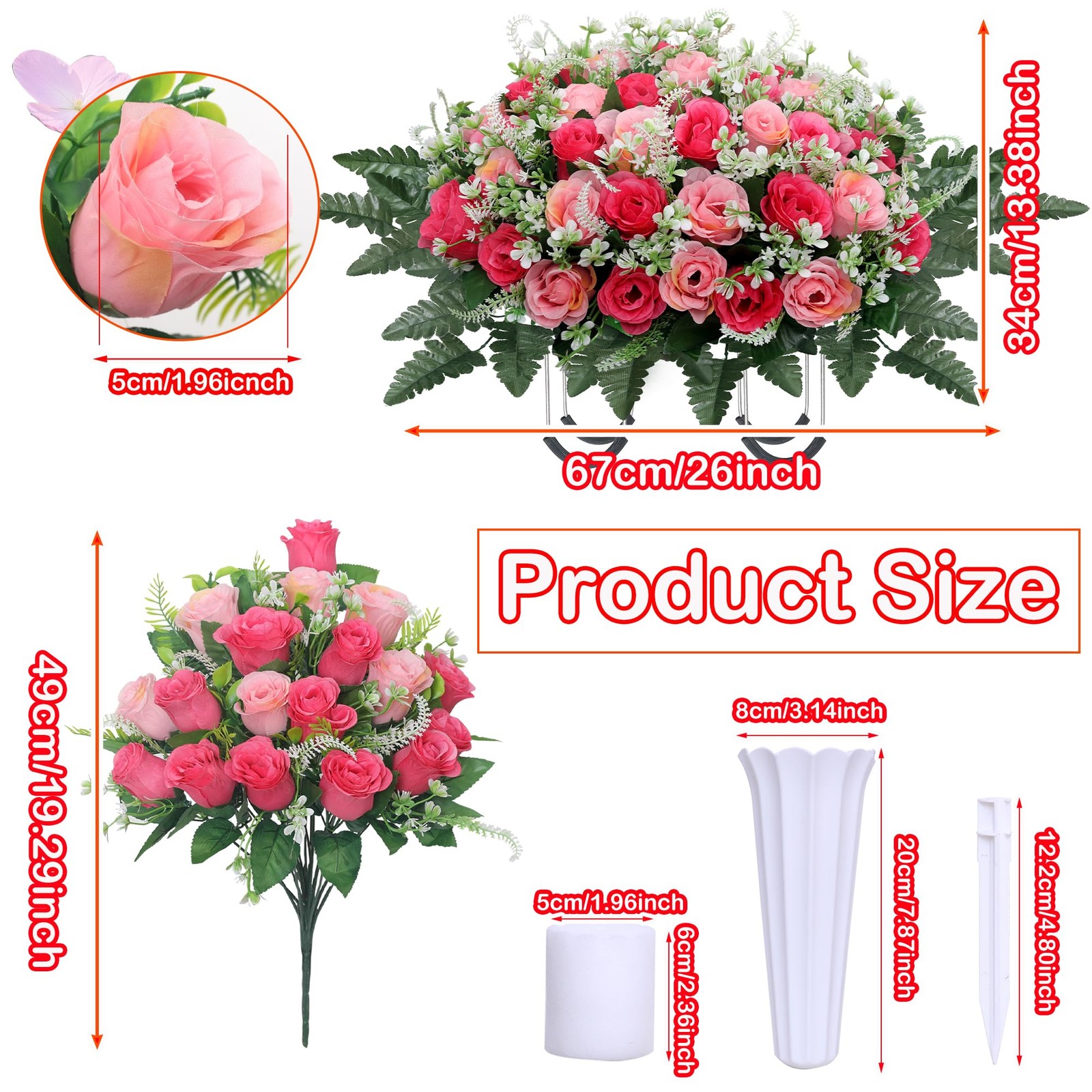 LOSFOTBO 3pcs Headstone Flowers Saddle for Tombstone,Cemetery Flower Memorial…