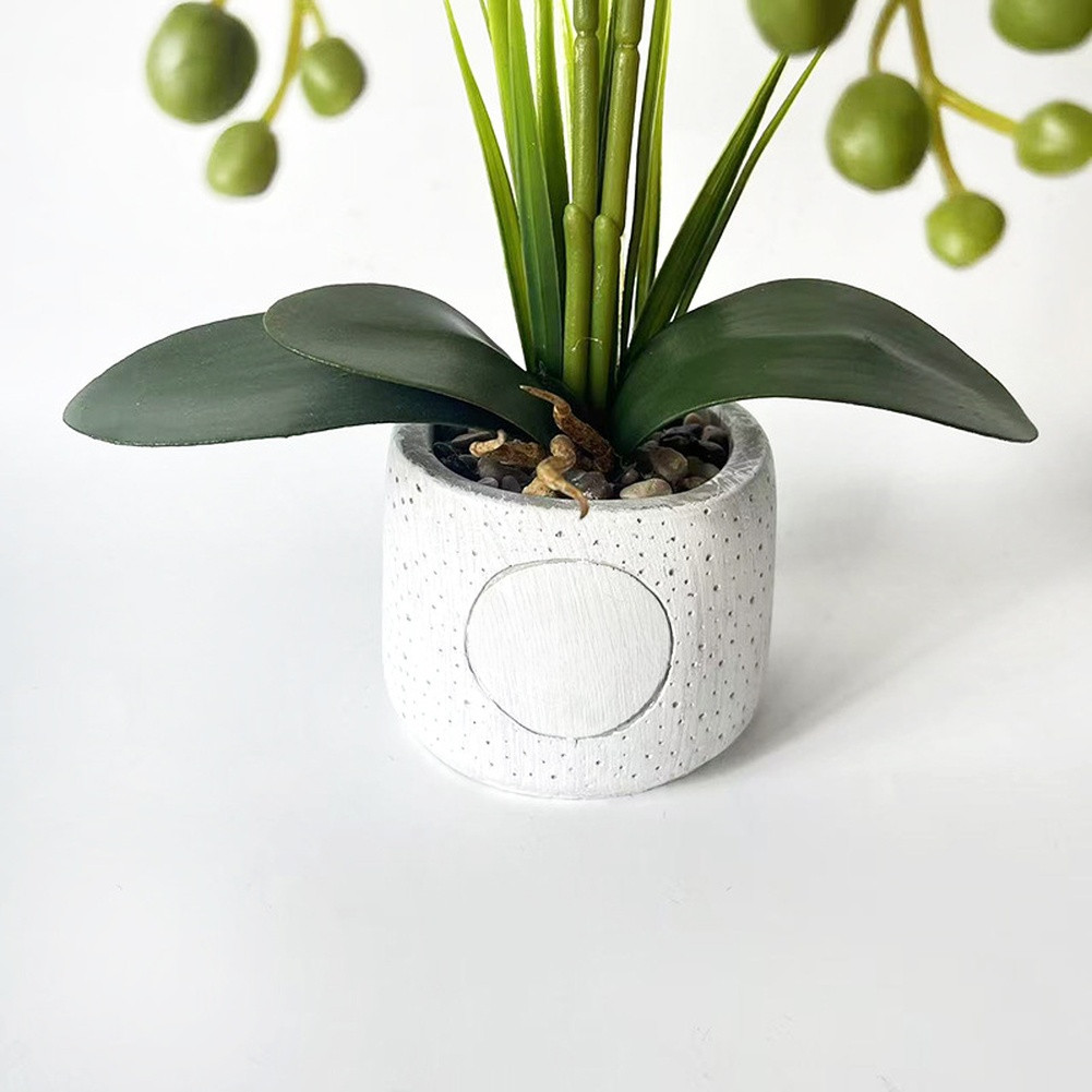 24-Head Artificial Orchid with Delicate Buds and Leaves in Speckled Pot
