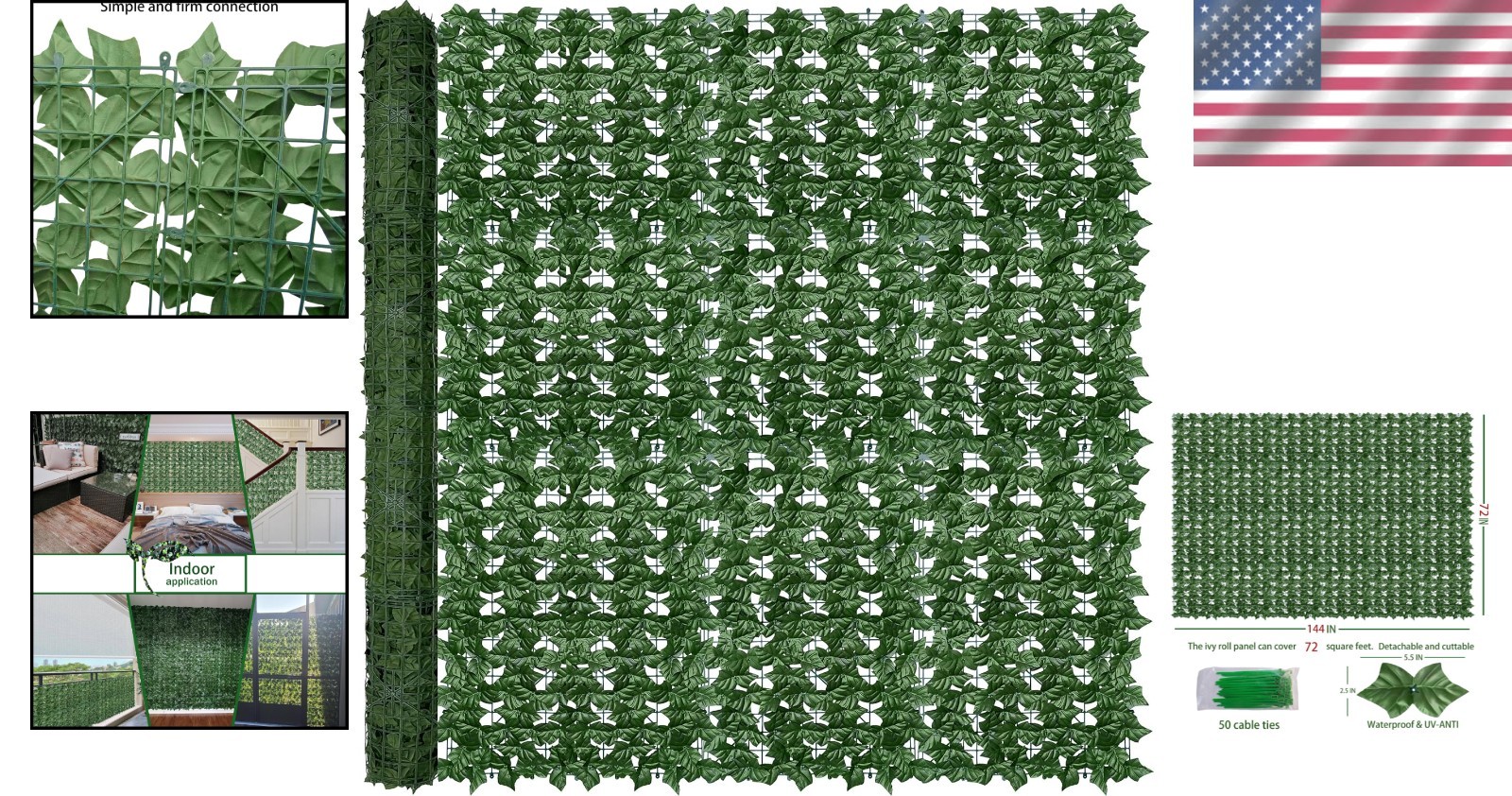 Greenery Backdrop Ivy Fence: UV-Anti Faux Panels – 72 Sq Ft