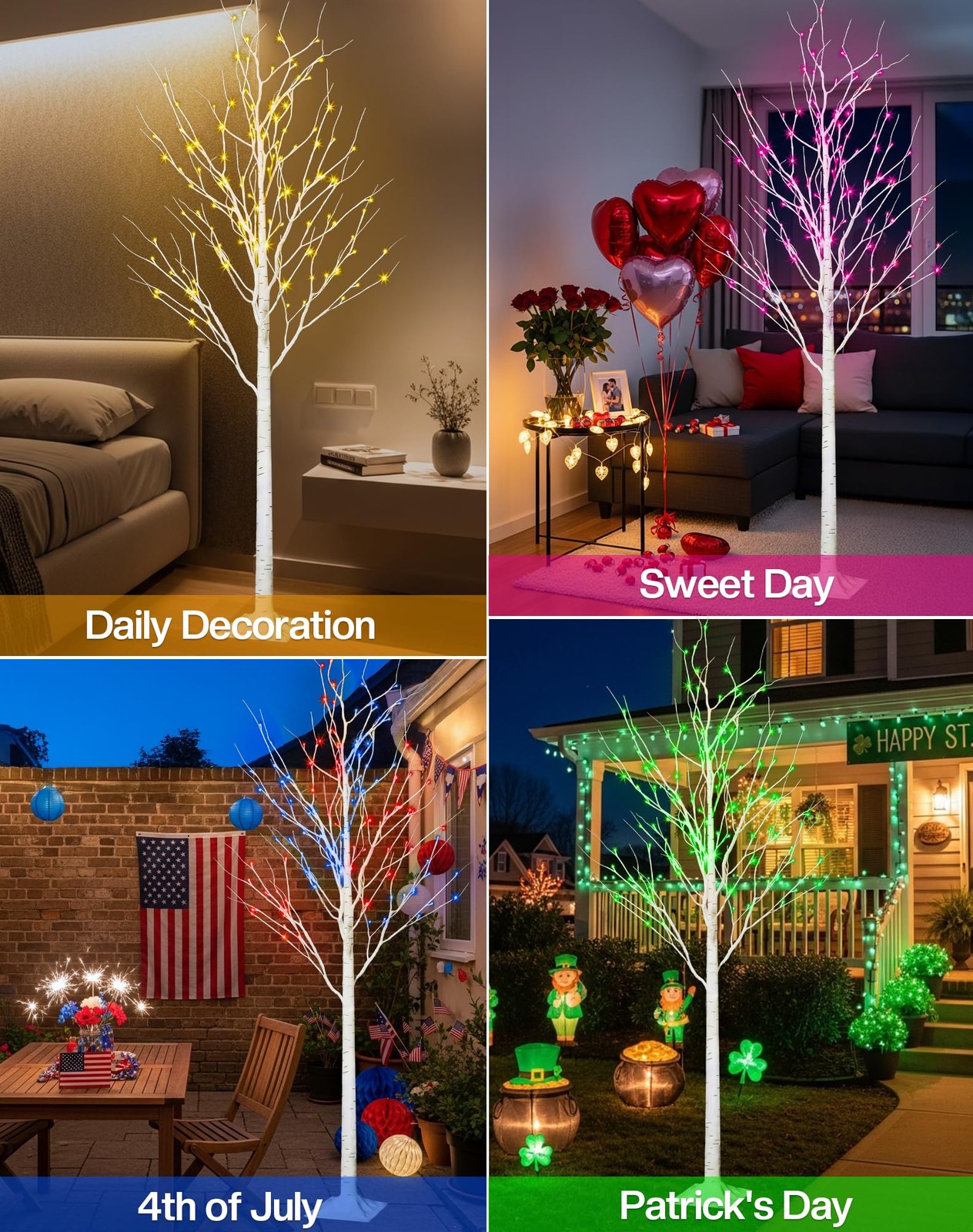 6FT Smart LED Birch Tree, App Control RGB Color Changing Light, Music Sync