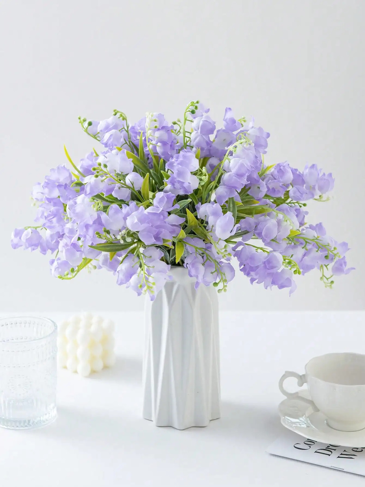 6/12Pcs Purple Lily of the Valley Silk Flower Bouquet Home Garden Wedding Party