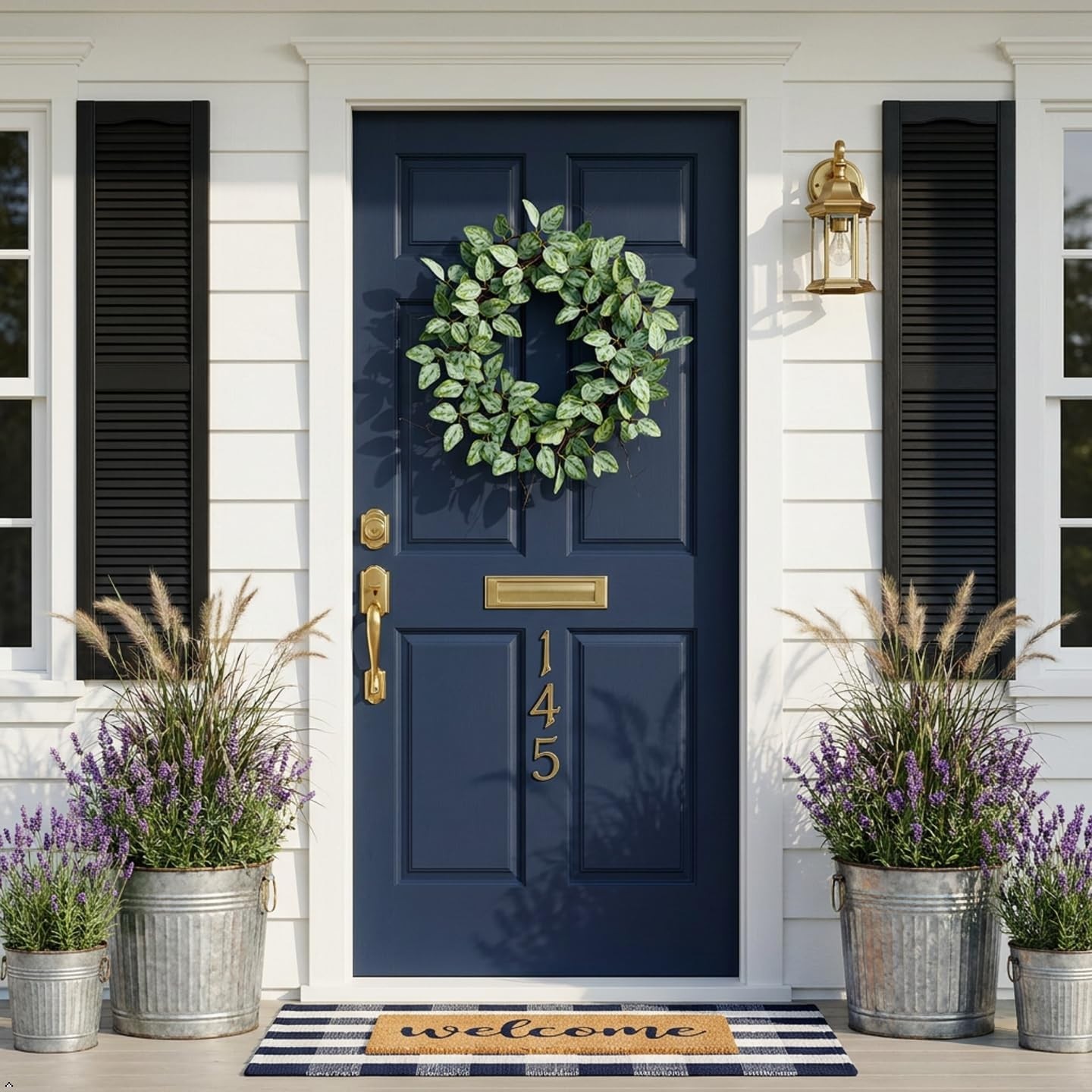 24″ Eucalyptus Twig Wreath for Front Door | Faux Ficus & Silk Foliage, Boho Deco