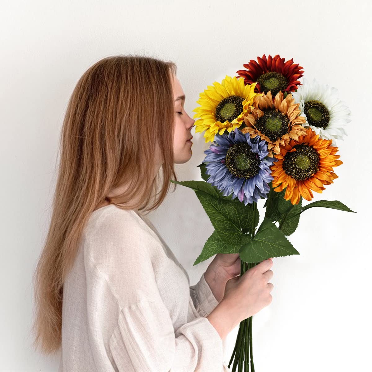 Long Stem Artificial Sunflower for Tall Vase, Silk Fake Fall Sunflowers for H…