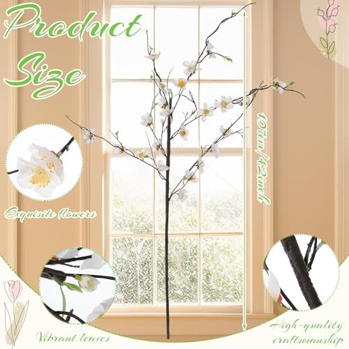 Giegxin 42in Spring Faux Cream Cherry Blossom Branches 3pcs