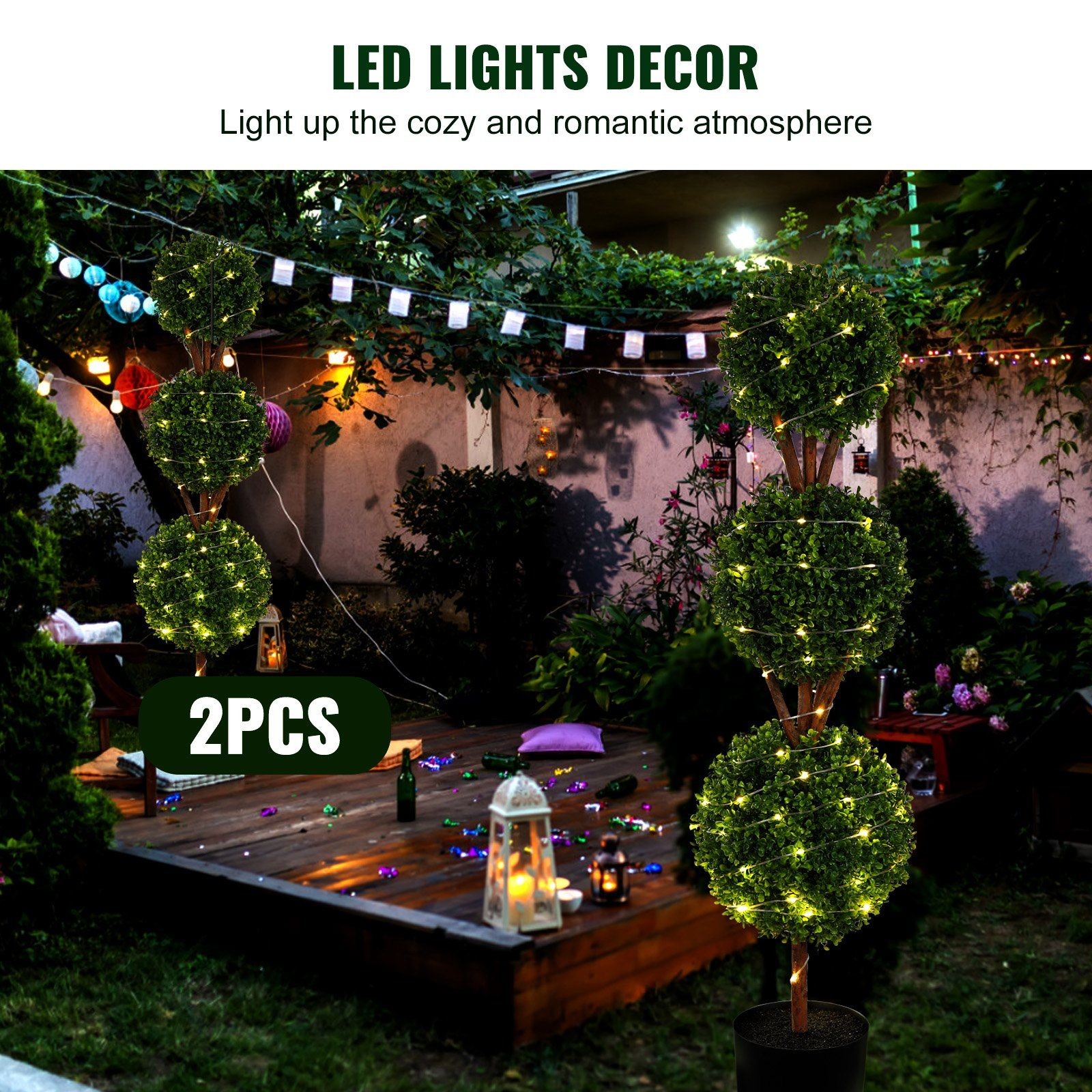 48in PE Boxwood Topiary Trio w/ Realistic 6-Layer Leaves & LED