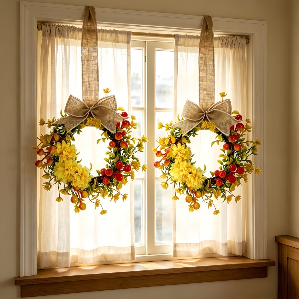 Plastic Wire Artificial Wreath with Chrysanthemums Berries Autumn Theme
