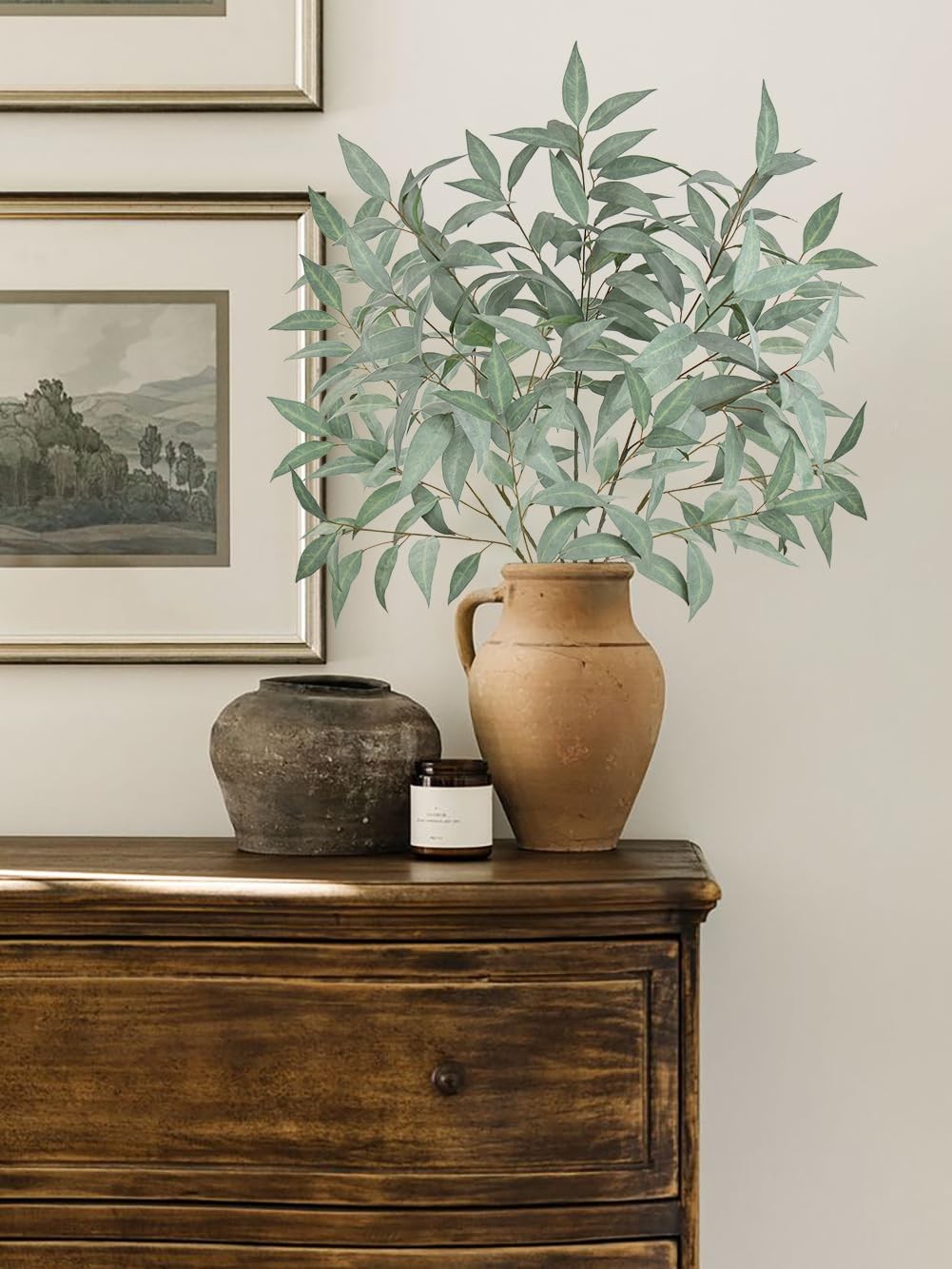 Set of 6 Faux Eucalyptus Stems 39.5 ” Long Stem Artificial Branches for Vase…