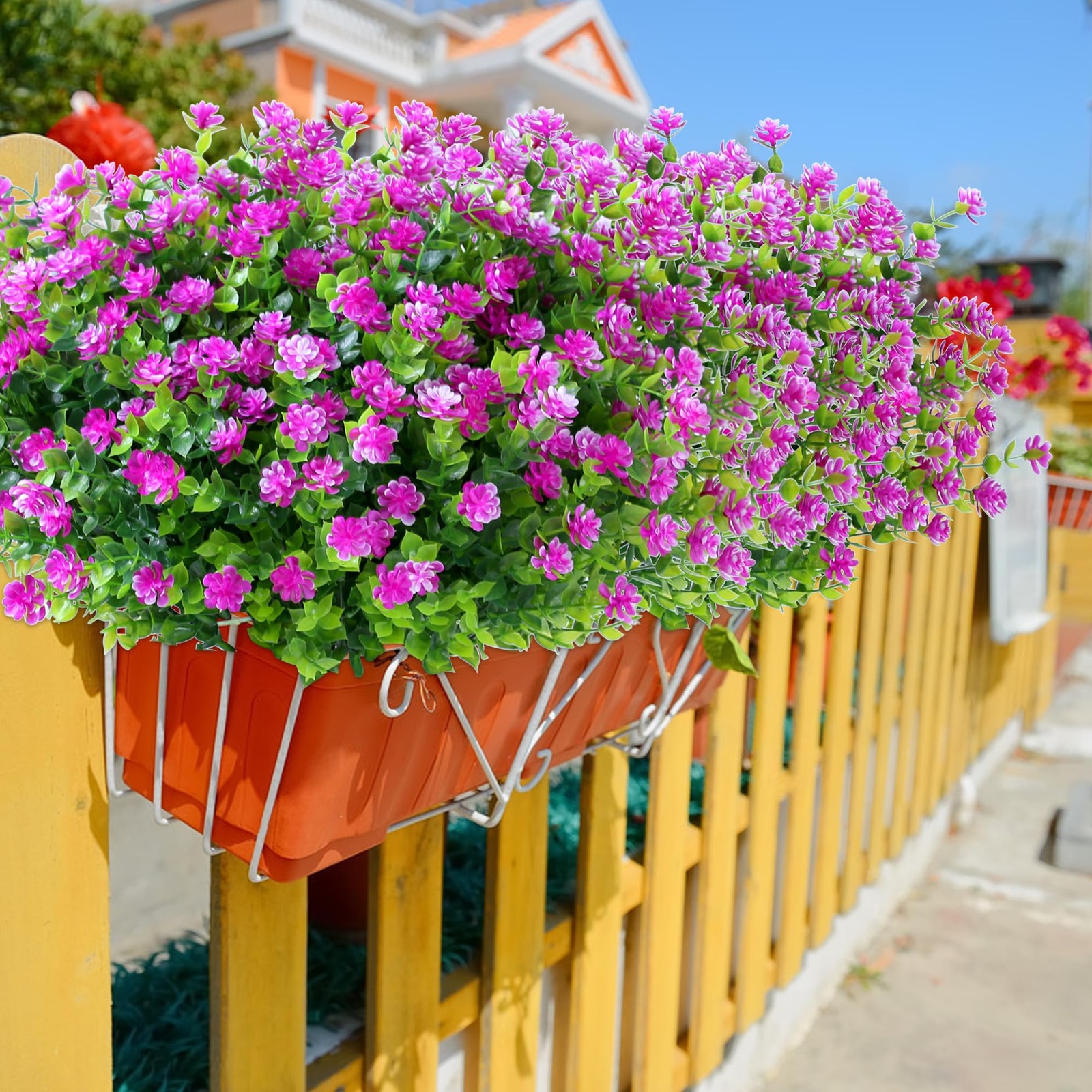Artificial Flowers Outdoors UV Resistant, Fuchsia, 8 Bundles