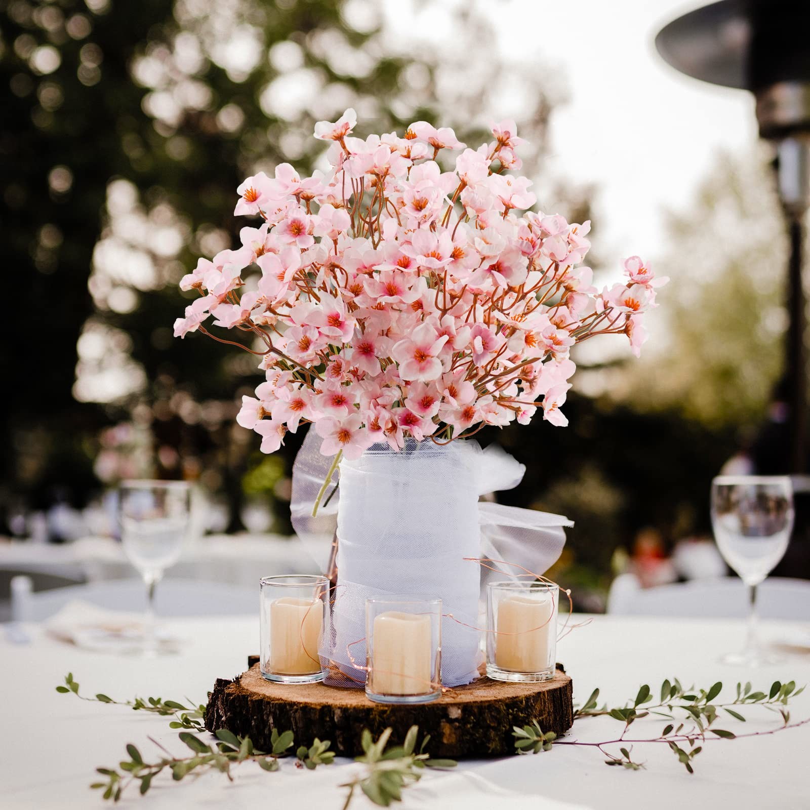 8 PCS Artificial Cherry Blossom Silk Flowers Fake Plum Branches Decor Pink