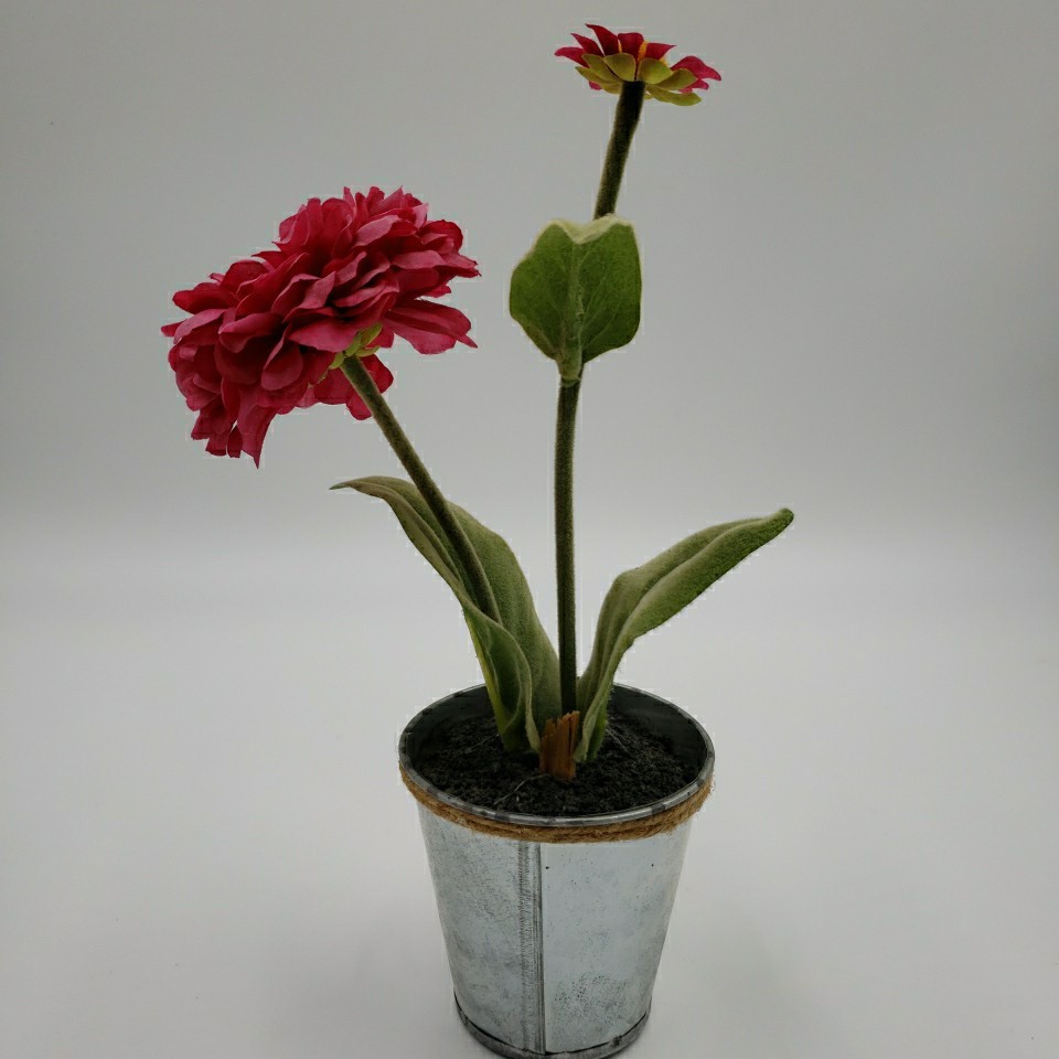Artificial Flower Arrangement Rustic Metal Pot Farmhouse Cottage Floral Decor