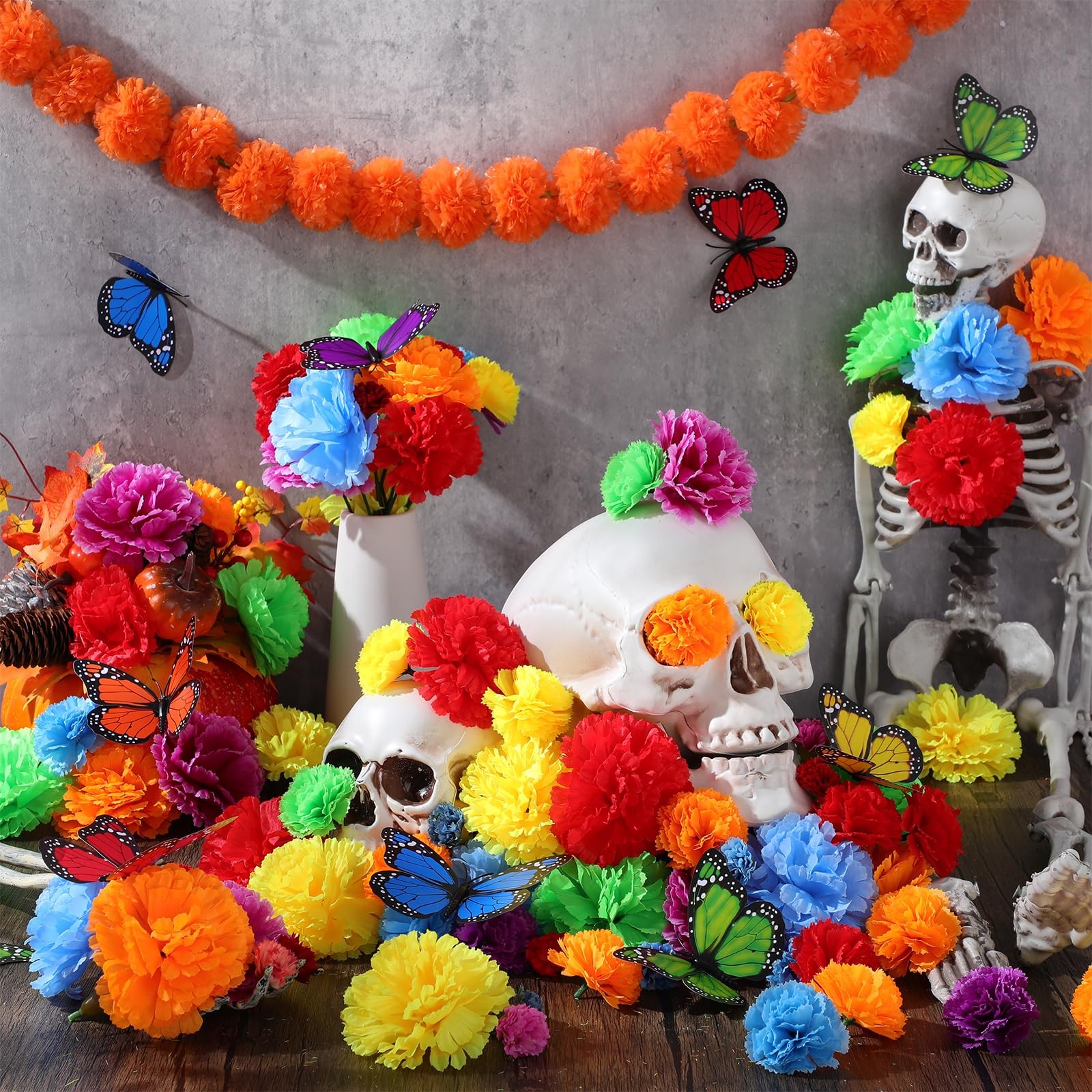 132 Pcs Mexican Marigolds Artificial Flowers Heads Bulk Fiesta Party Decorati…