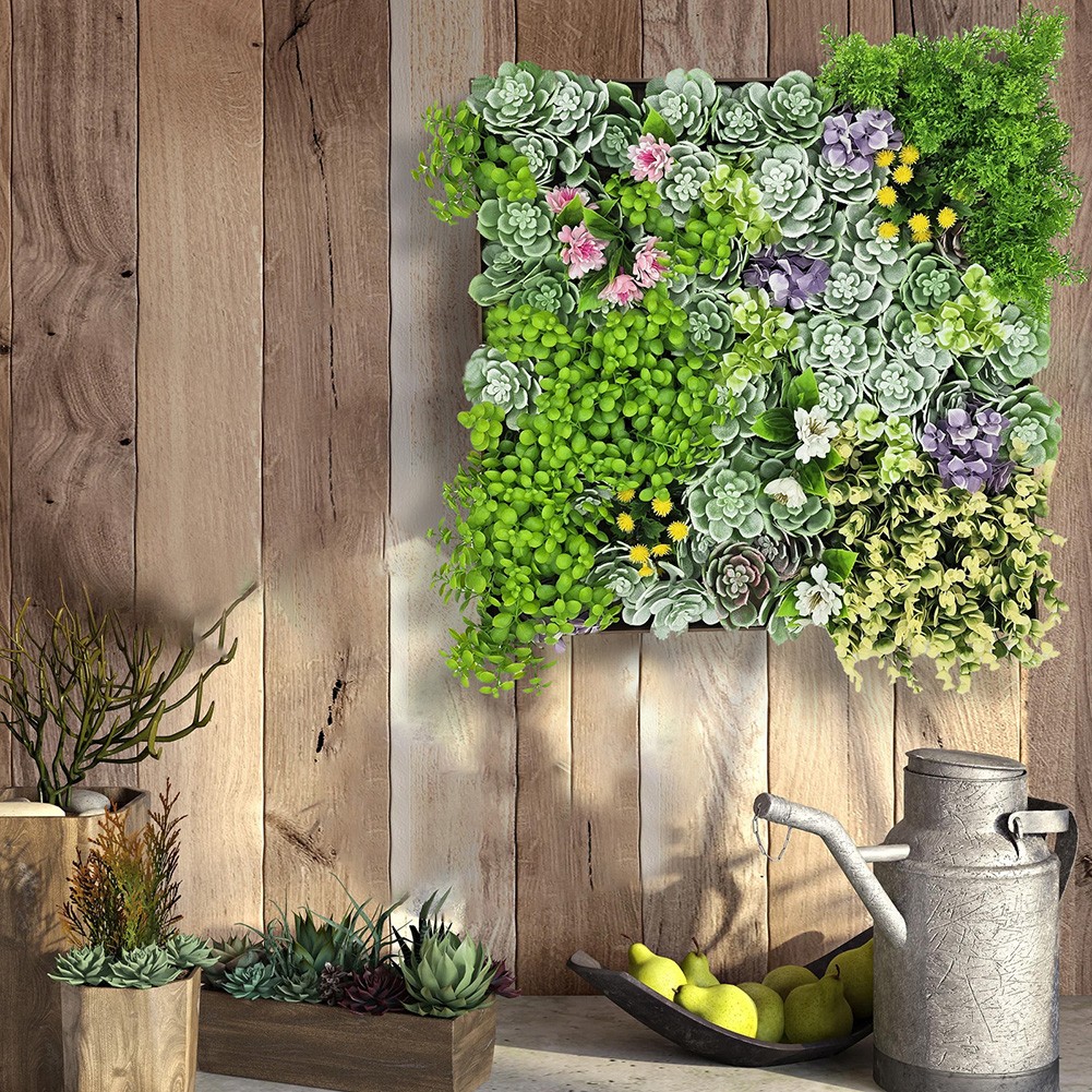 20″ Square Vertical Hanging Artificial Succulent Wall Art – Wall Mount 3D