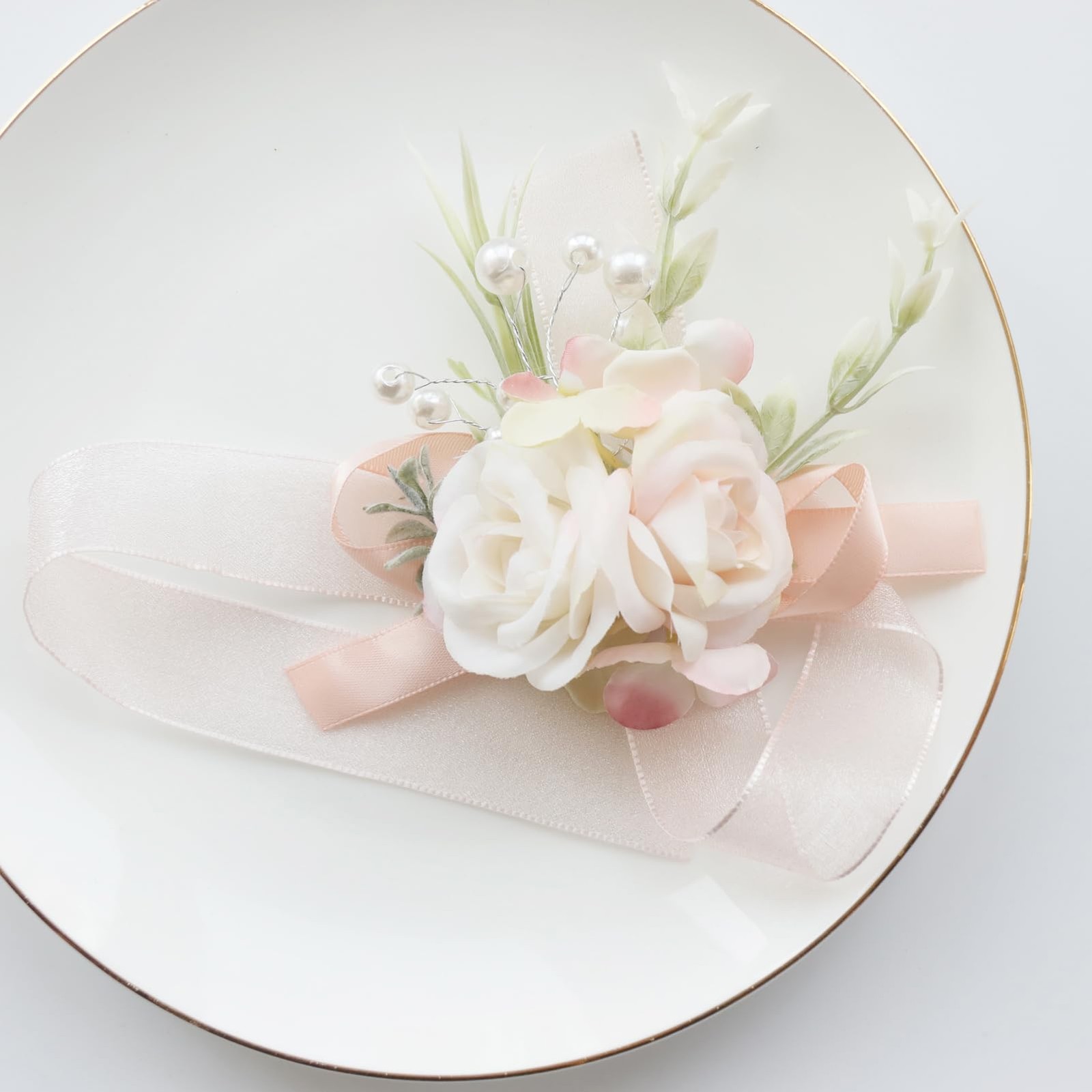 2 PCS Pale Pink Men Boutonniere Corsage Set Groom Groomsmen Wedding Prom Suit