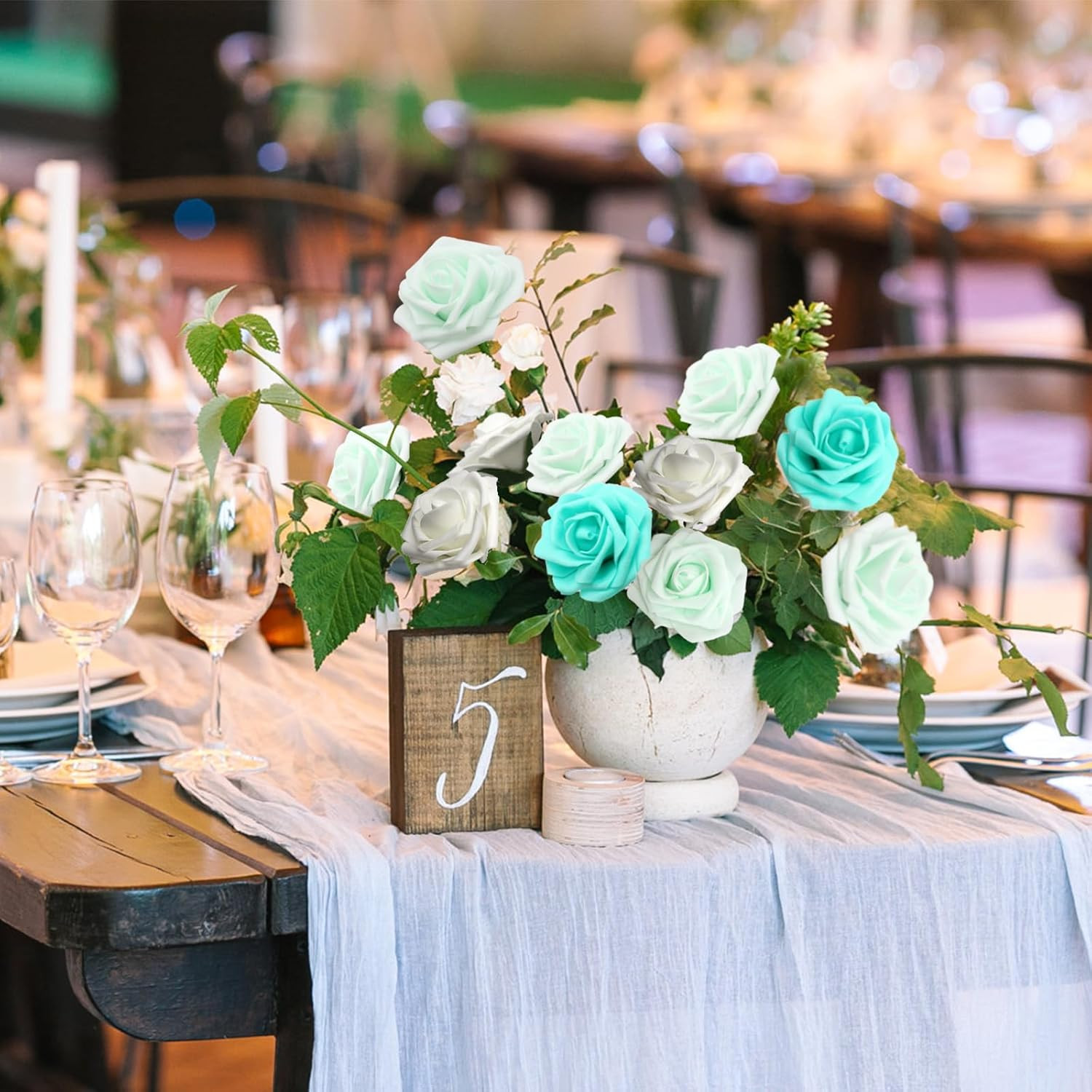 100PCS Realistic Green Artificial Roses for Wedding Decor & DIY Projects
