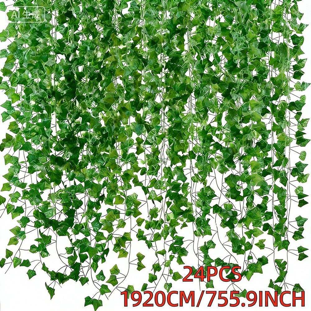 24PCS Artificial Ivy Garland Vine 19m Green Leaf String Wedding Party Wall Decor
