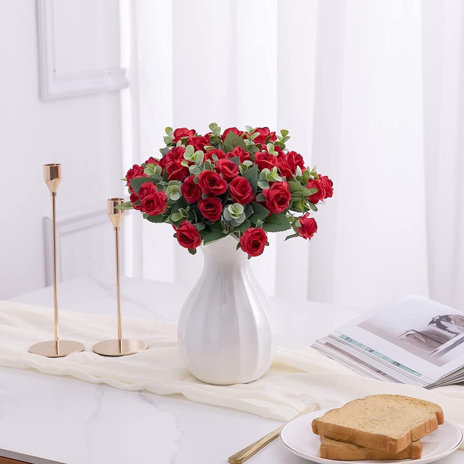 10 Head Artificial Silk Rose Peony Eucalyptus Bouquet Wedding Home Party Decor