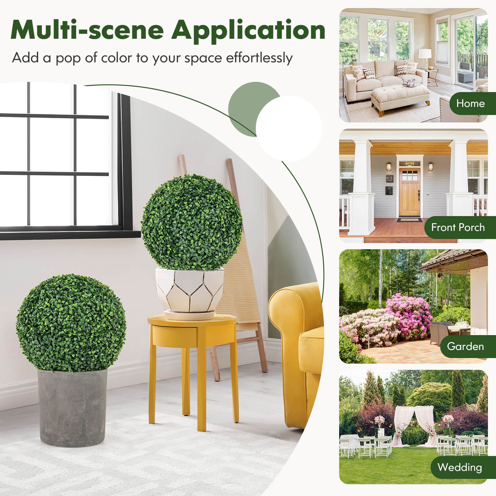 2 PCS 16″ Artificial Boxwood Topiary Balls Sun-protective Round Greenery Bushes