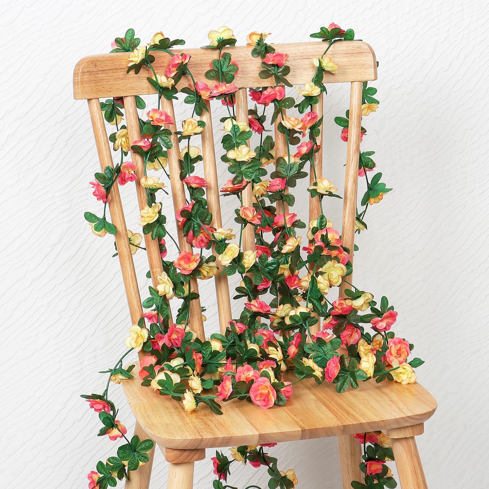9 Pack 72 FT Artificial Flower Garland, Fake Champagne Roses Vines Silk Flowe…