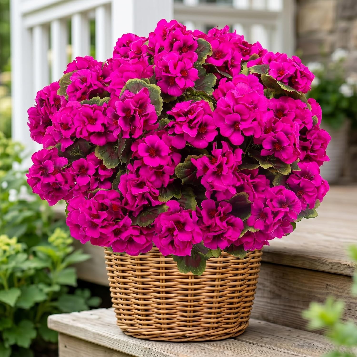Realistic 16 Pcs Silk Geraniums for Indoor Outdoor Decoration – Rose Red Charm