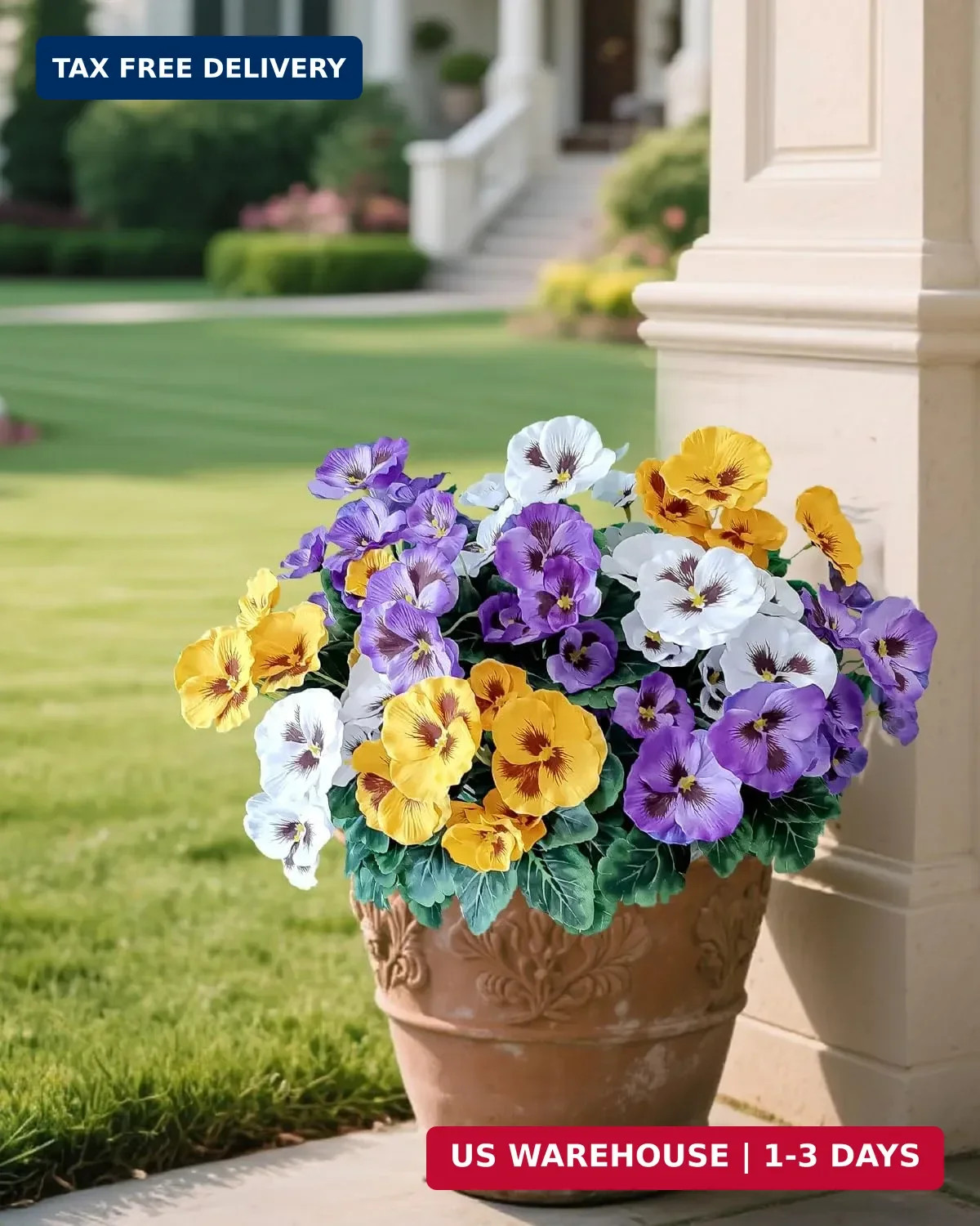 6 Bundles Outdoor Artificial Pansy Flowers – UV Resistant Silk Faux Pansies (Pur