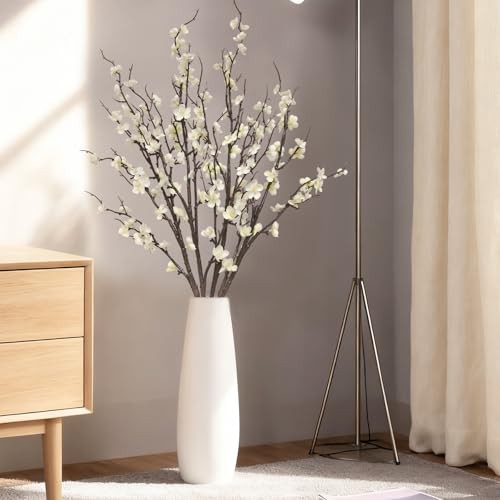 Cherry Blossom Branches 39 Inch Fake Flowers Spring Decorations for 4 Pcs White