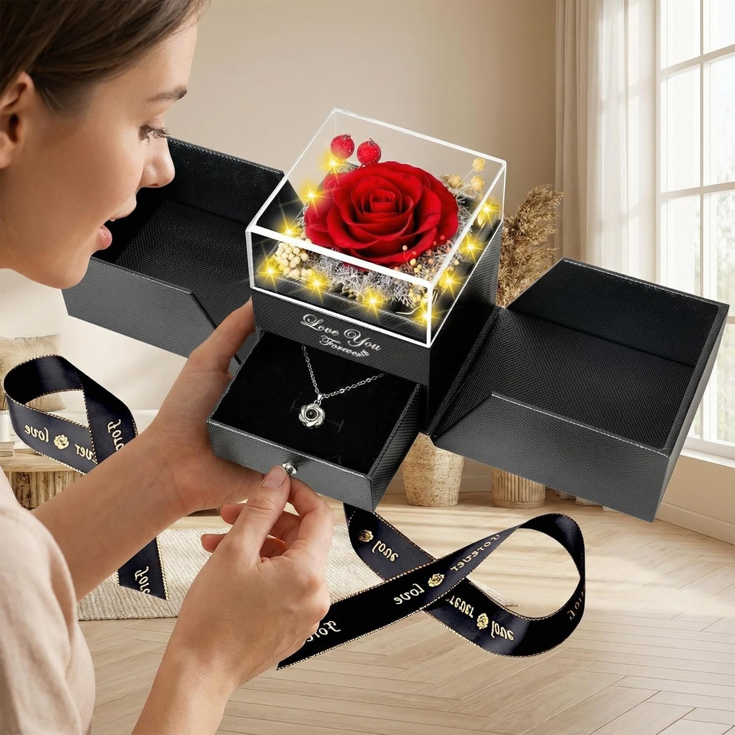 Preserved Red Real Rose-Eternal Flowers Rose Gifts for Mom Grandma Wife Girlf…