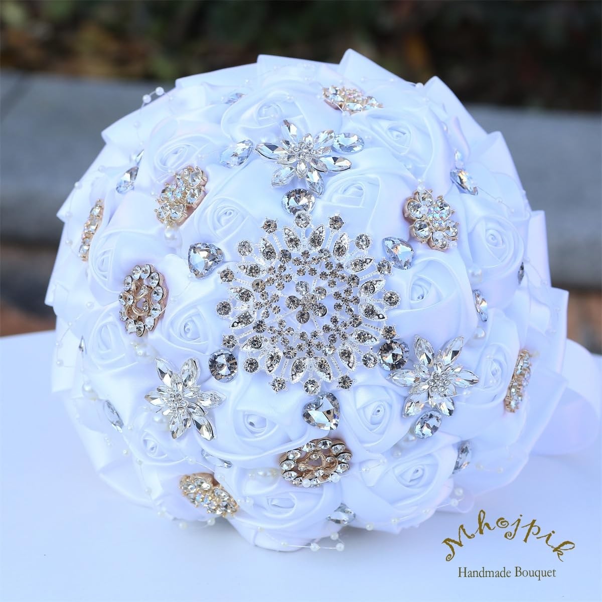 8.7″ White Bridal Wedding Bouquet Round Holding Bouquet Throw Toss Artificial…