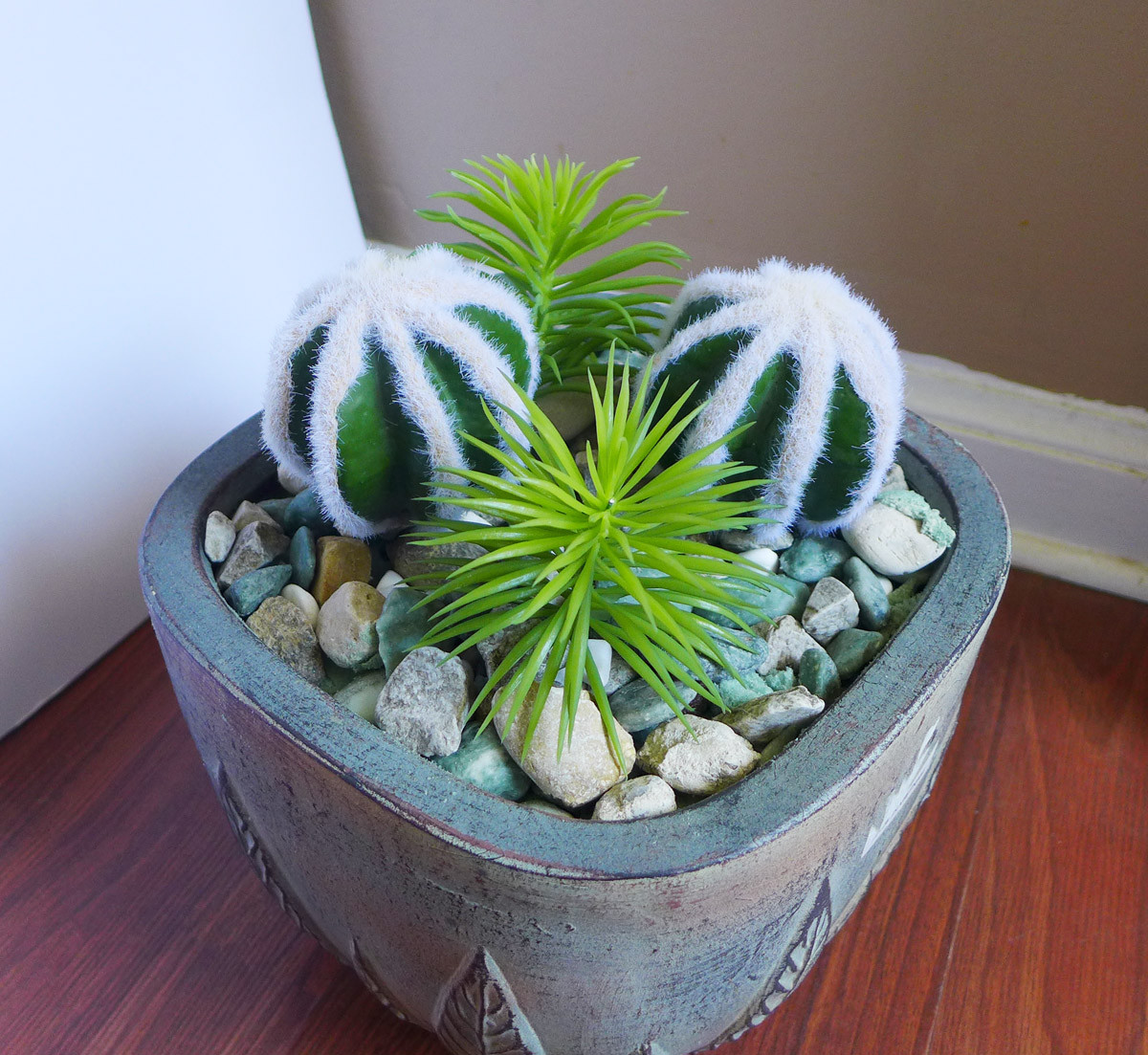 4 Pcs Succulents Artificial Flocking Ball and Mini Pine Tree Plants Grass