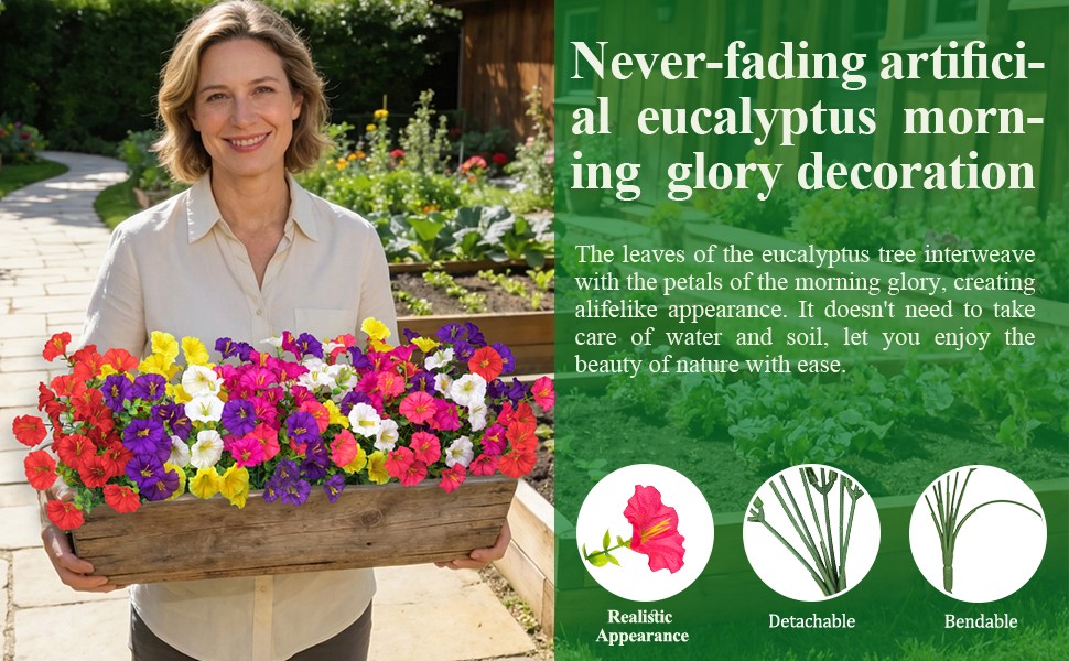 24 Bundles Artificial Morning Glory Flowers for Outdoors, Mixed | Realistic silk