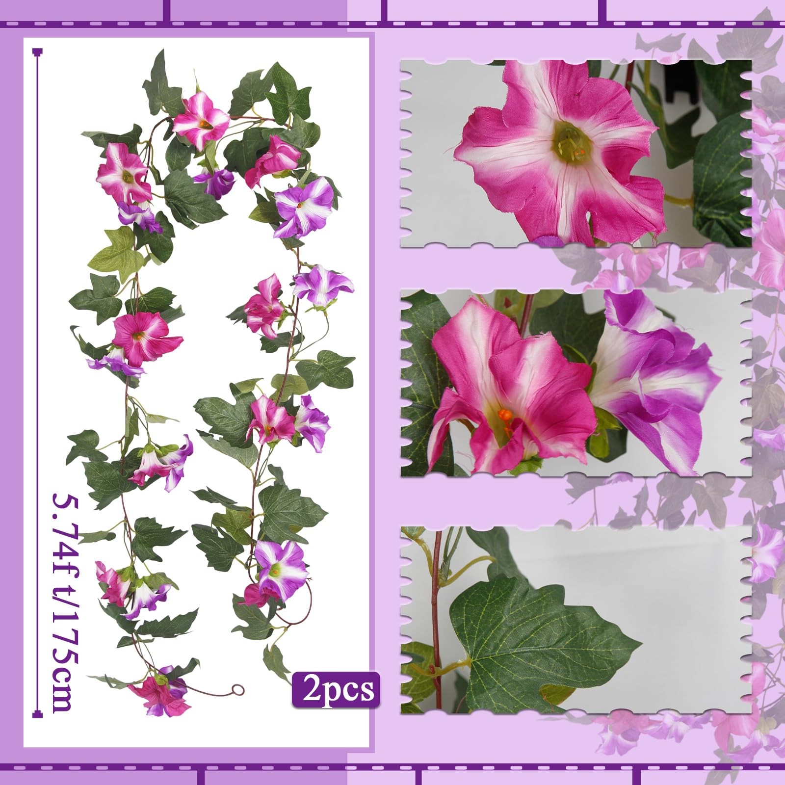 2 Pcs Artificial Vines for Outdoors Silk Morning Glory Garland 11.5 Ft Hangin…