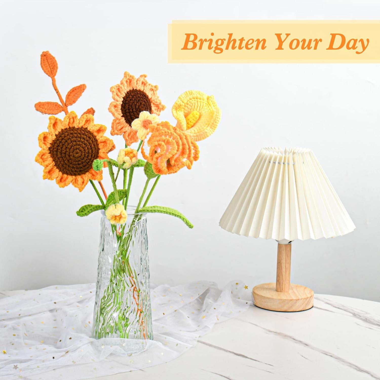 Handmade Crochet Bouquet with Sunflower Lily of the Valley Calla Lily Carnation