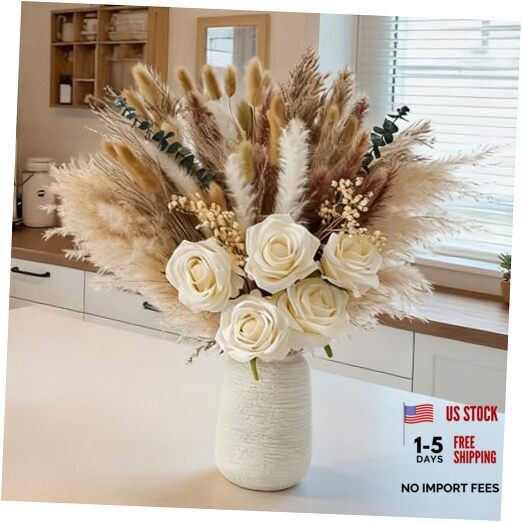 100pcs Artificial Flowers Arrangement with Vase, Fake Flowers Silk Roses in