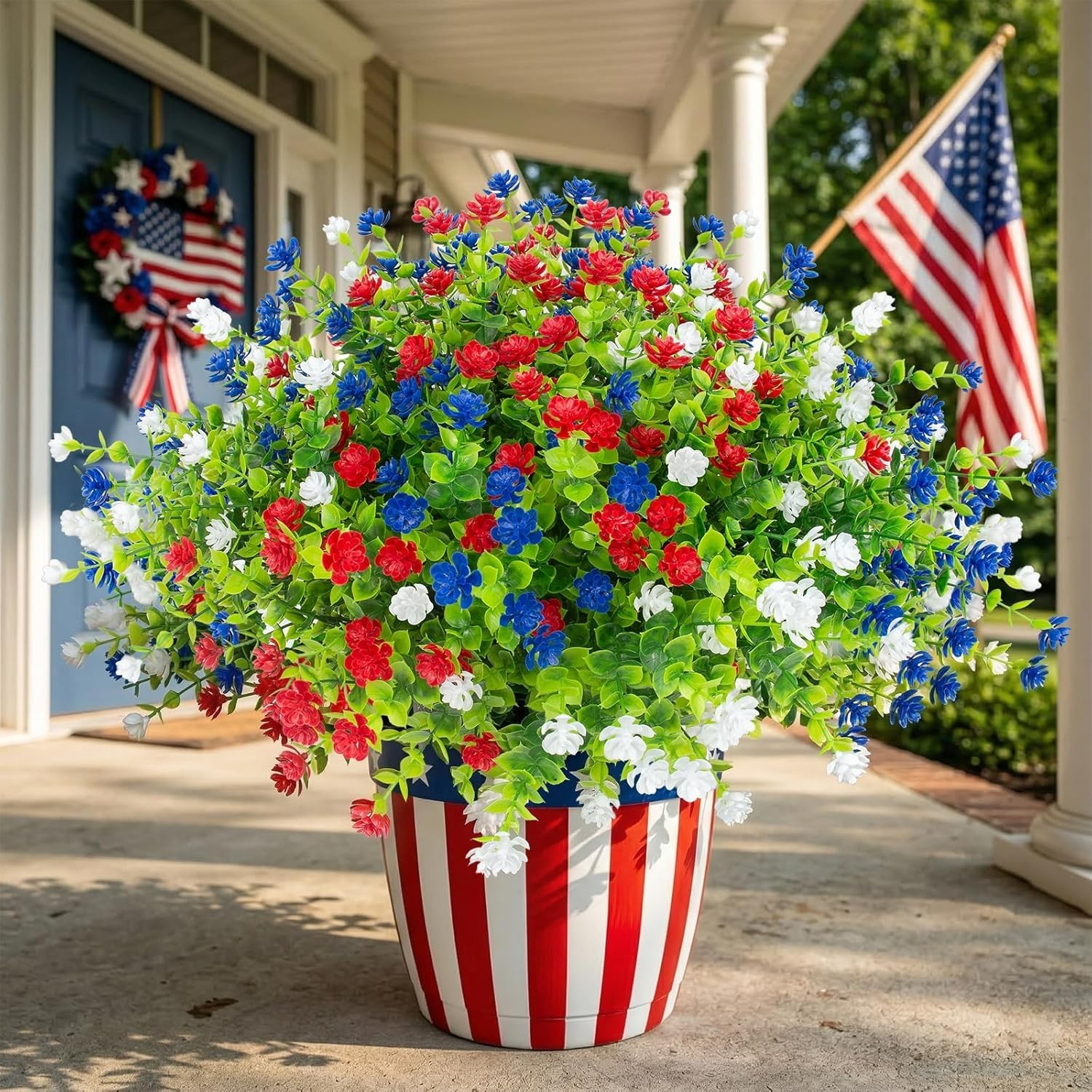 Elegant Red, White & Blue Flowers – 12 Pcs for Festive Outdoor Arrangements
