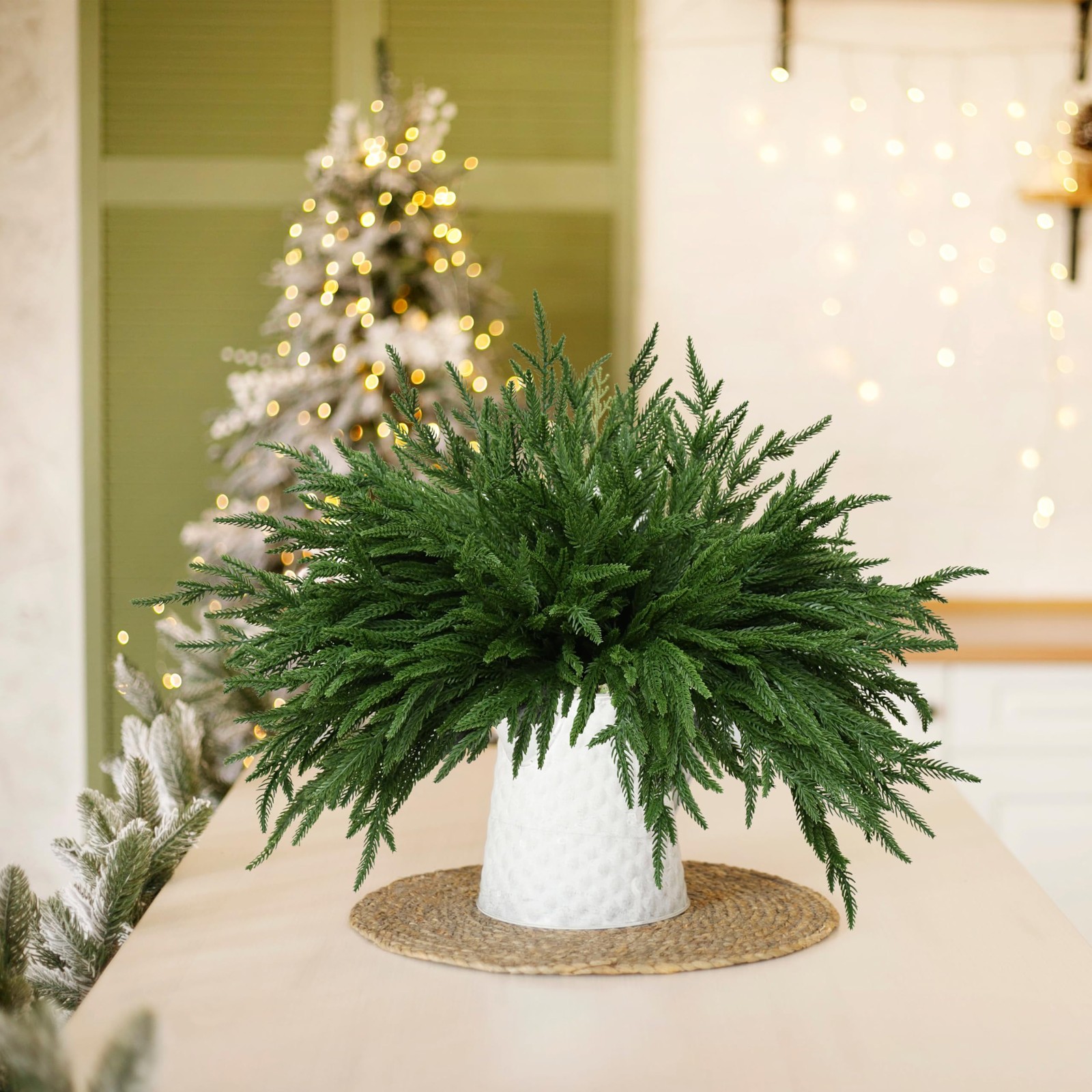 8 PCS 18 Inches Artificial Christmas Norfolk Pine Branch, Natural Touch Norfo…