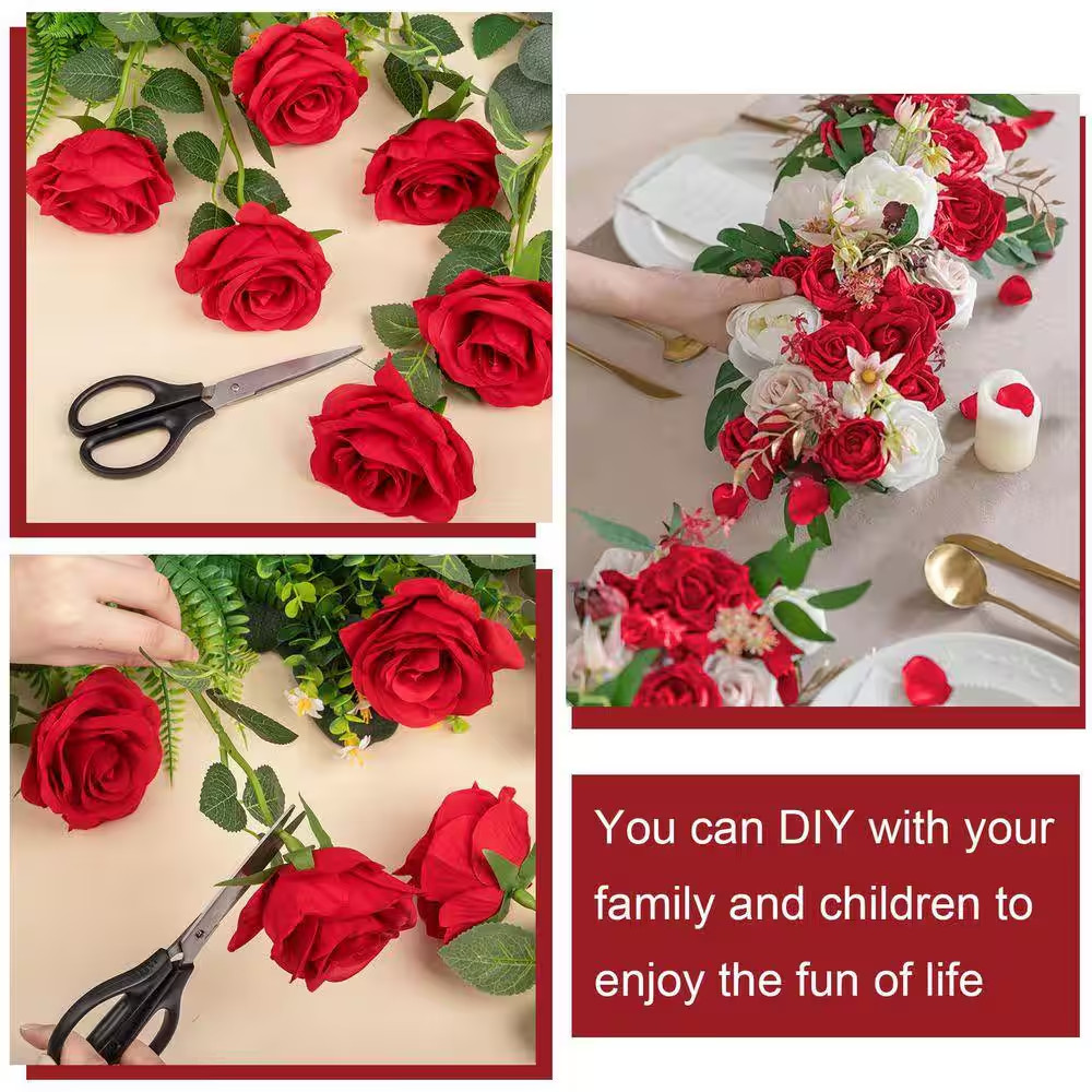 17.7 In. 50 Piece Red Indoor Artificial Roses Silk Flowers for Valentines Weddin